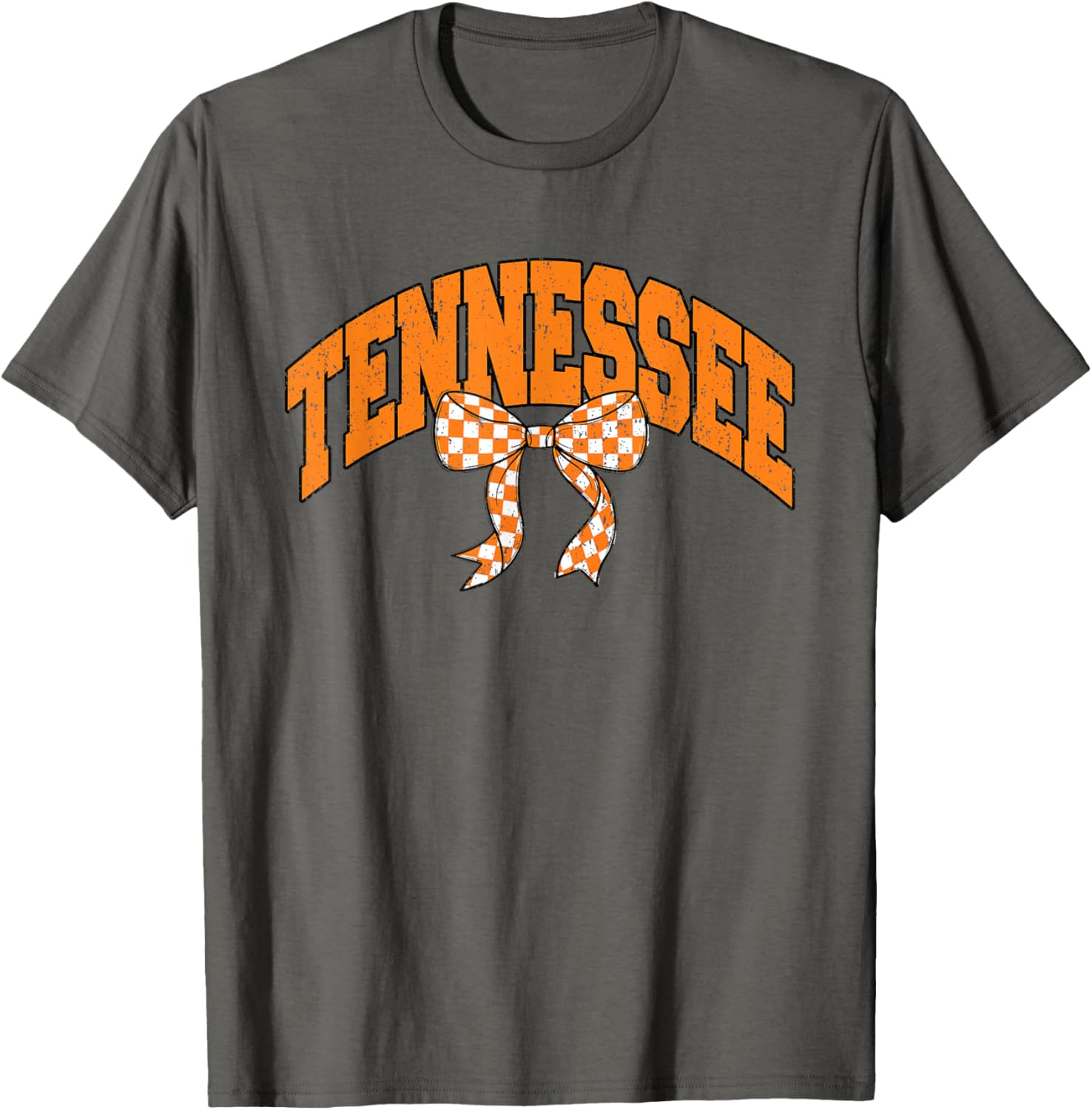 Preppy Tennessee Orange and White Checkerboard Bow T-Shirt for Women - 8