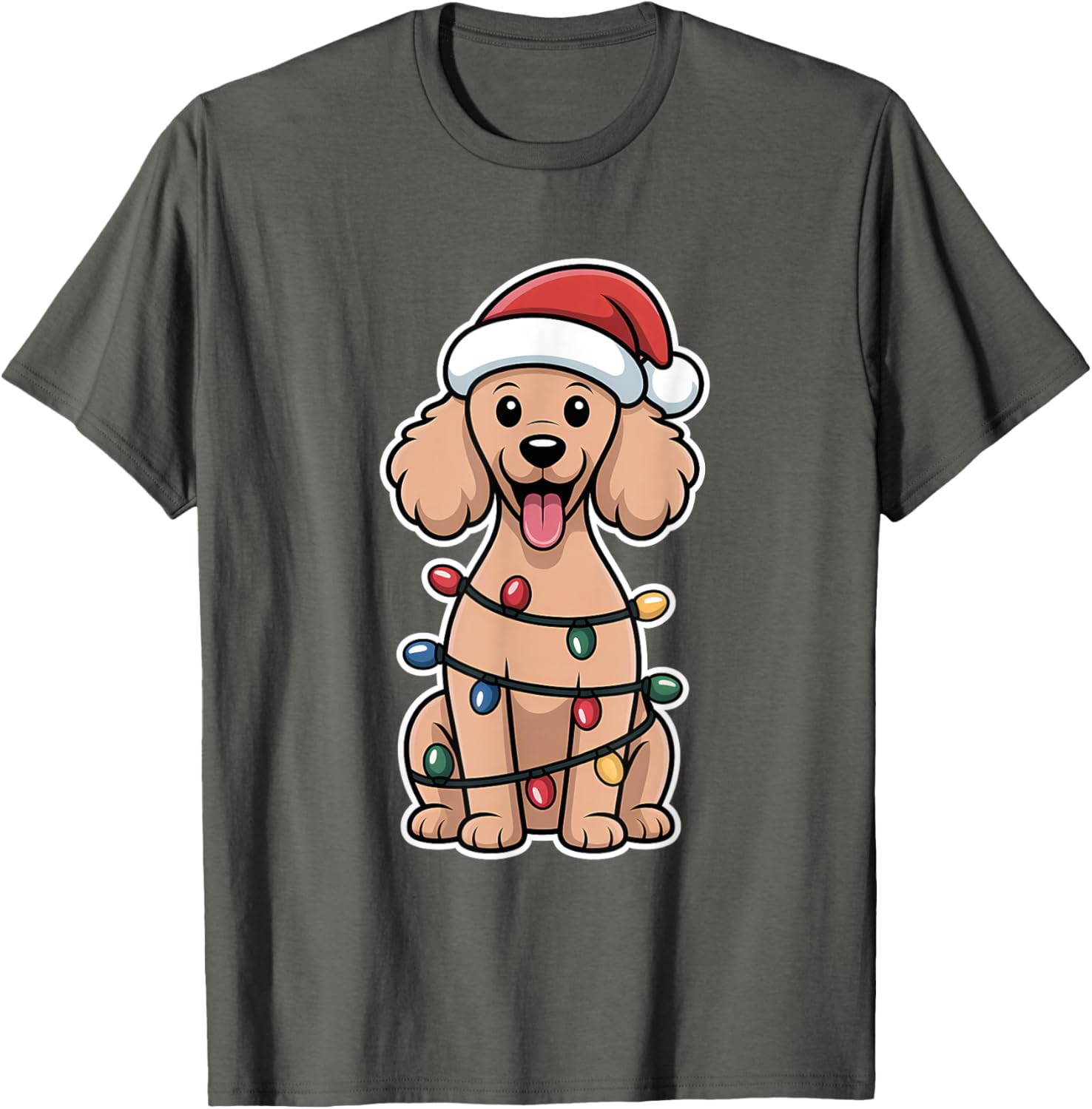 Adorable Poodle Wrapped in Christmas Lights T-Shirt for Pet Lovers - 1