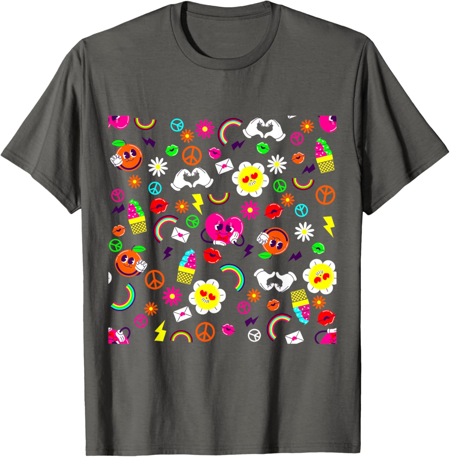 1960s Peace Sign T-Shirt with Groovy Rainbow Boho Pop Art Style - 10