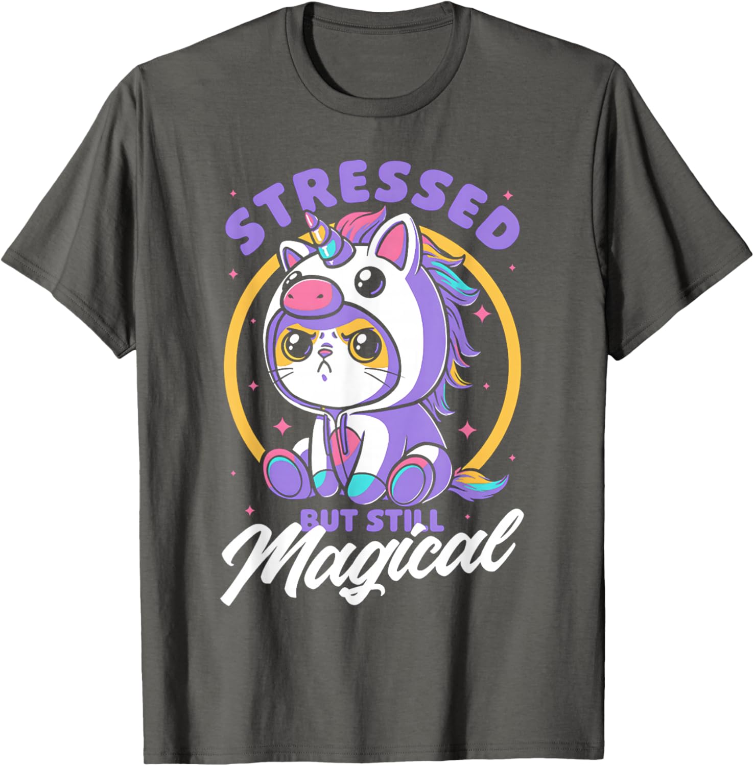Stressed But Still Magical Cute Cat Unicorn T-Shirt for Cat Lovers - 2