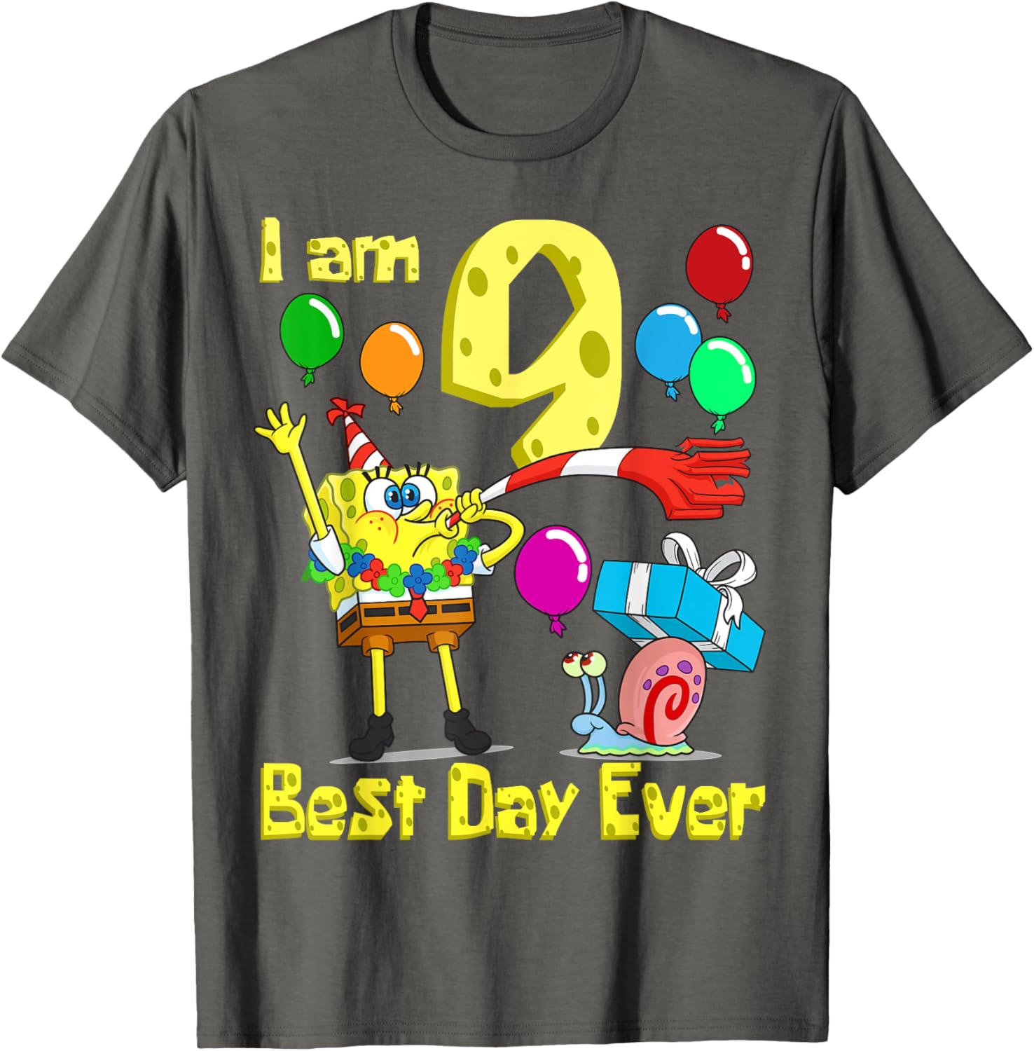 SpongeBob I Am 9 Years Old Birthday Party T-Shirt for Kids Fun Gift - 8