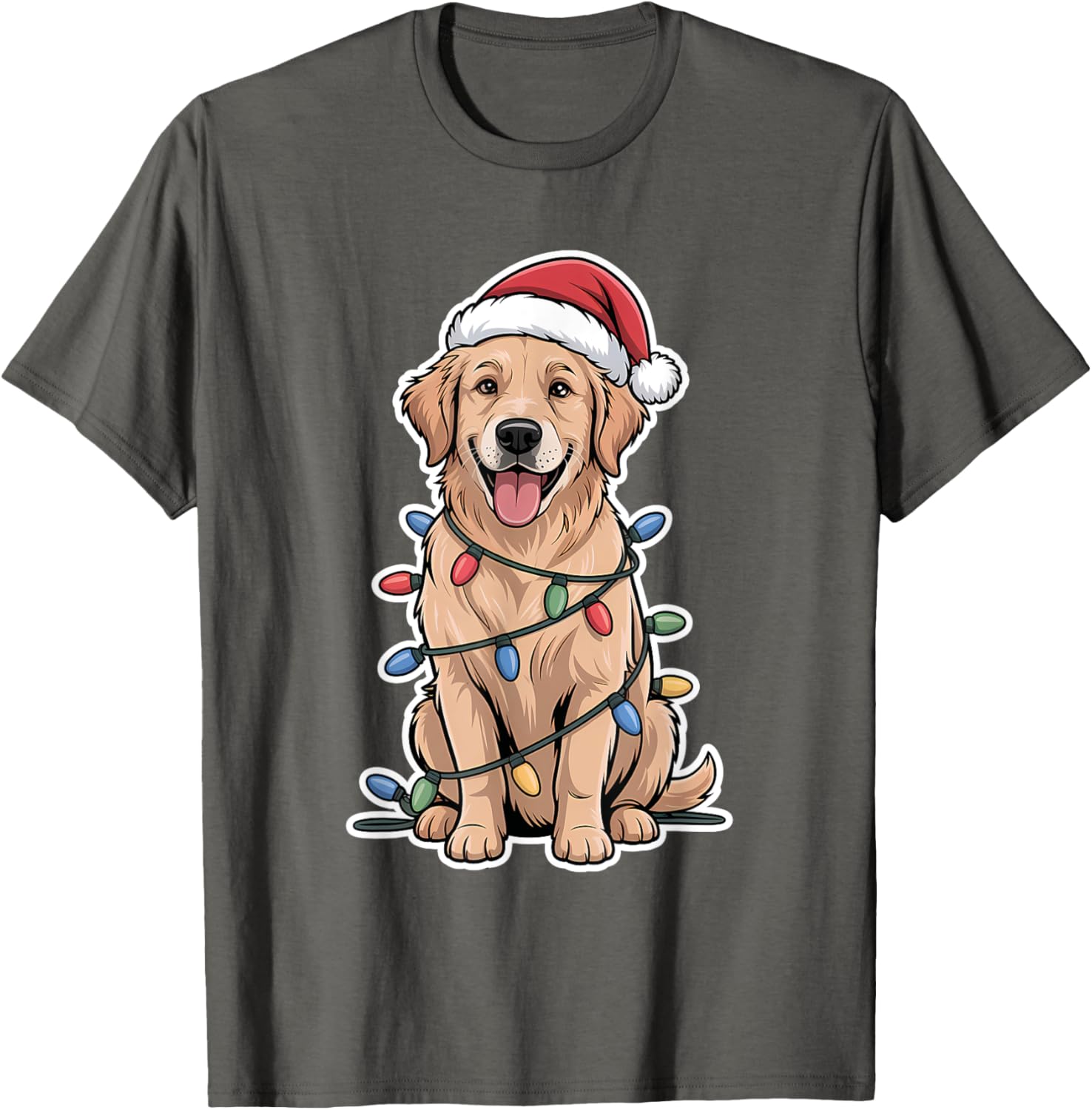 Adorable Golden Retriever in Christmas Lights T-Shirt for Dog Lovers - 1