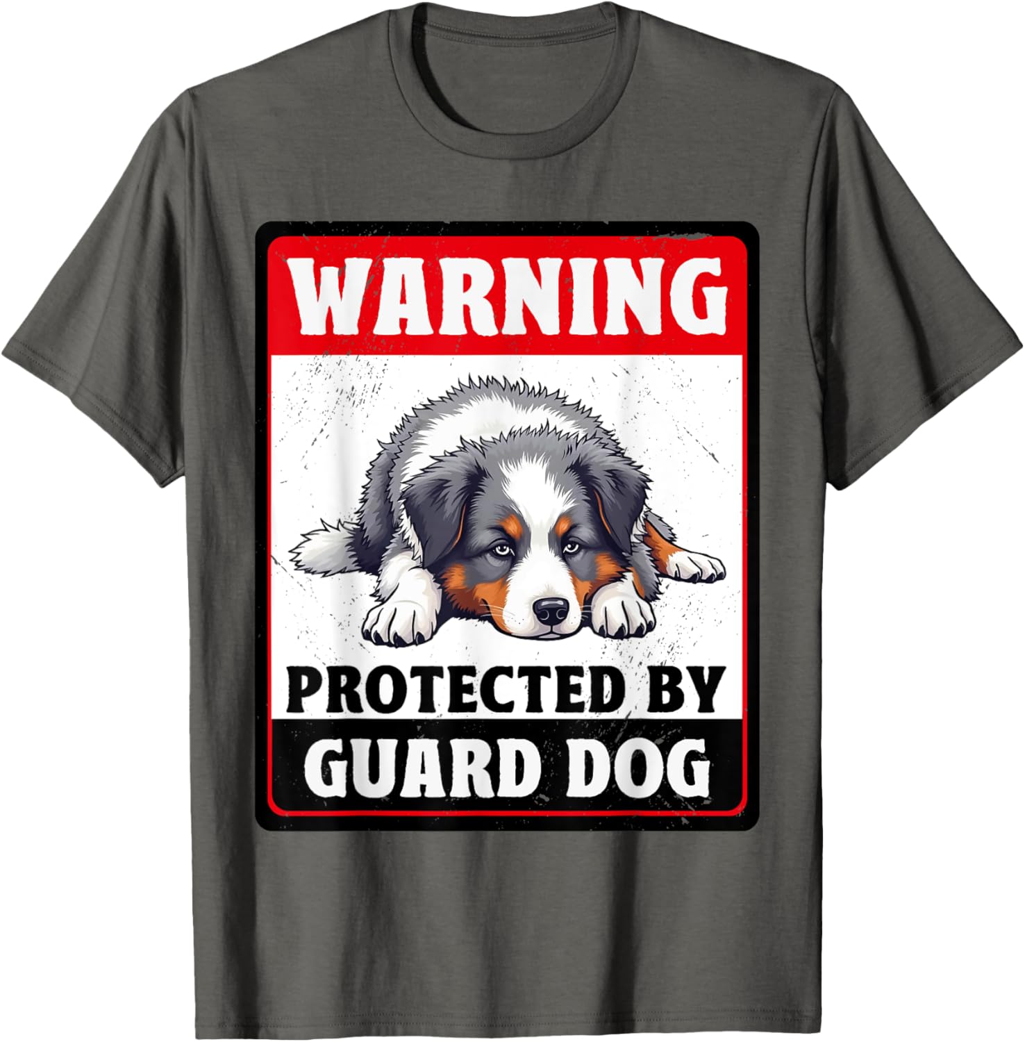 Warning Protected by Australian Shepherd Dog T-Shirt for Men and Women - 4