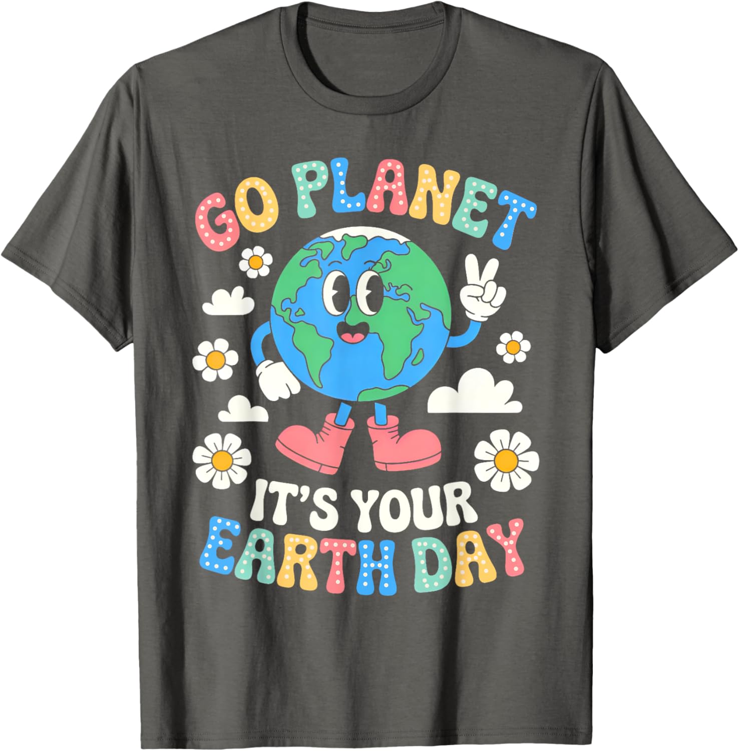 Groovy Go Planet Earth Day 2025 Retro Teacher Kids T-Shirt - 4