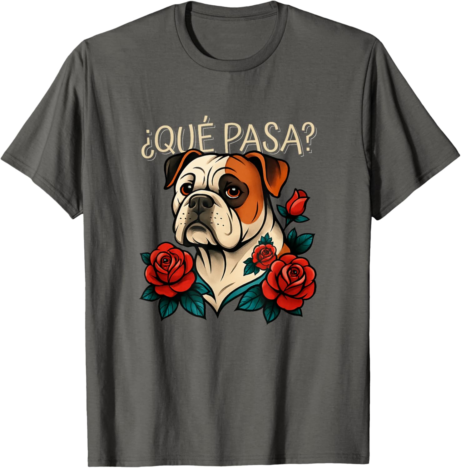 Que Pasa American Bulldog Rose Tattoo T-Shirt for Dog Lovers - 2
