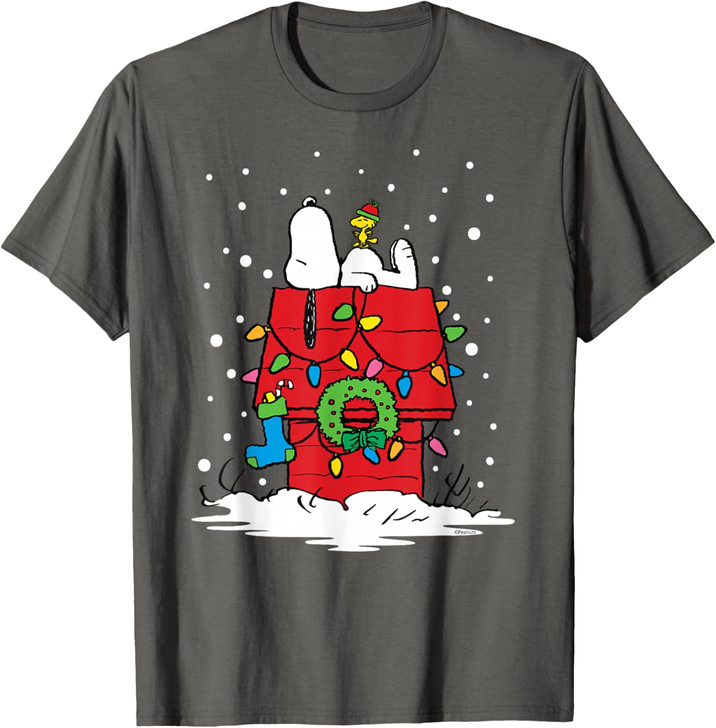 Peanuts Snoopy Woodstock Holiday Stocking T-Shirt for Festive Fun - 14