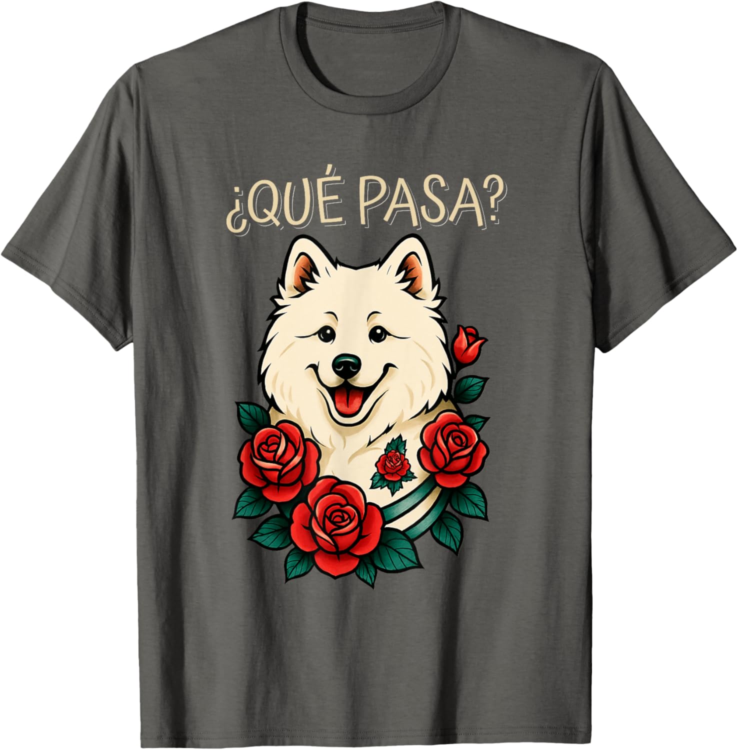 Que Pasa Samoyed Roses Tattoo Style T-Shirt for Dog Lovers - 5
