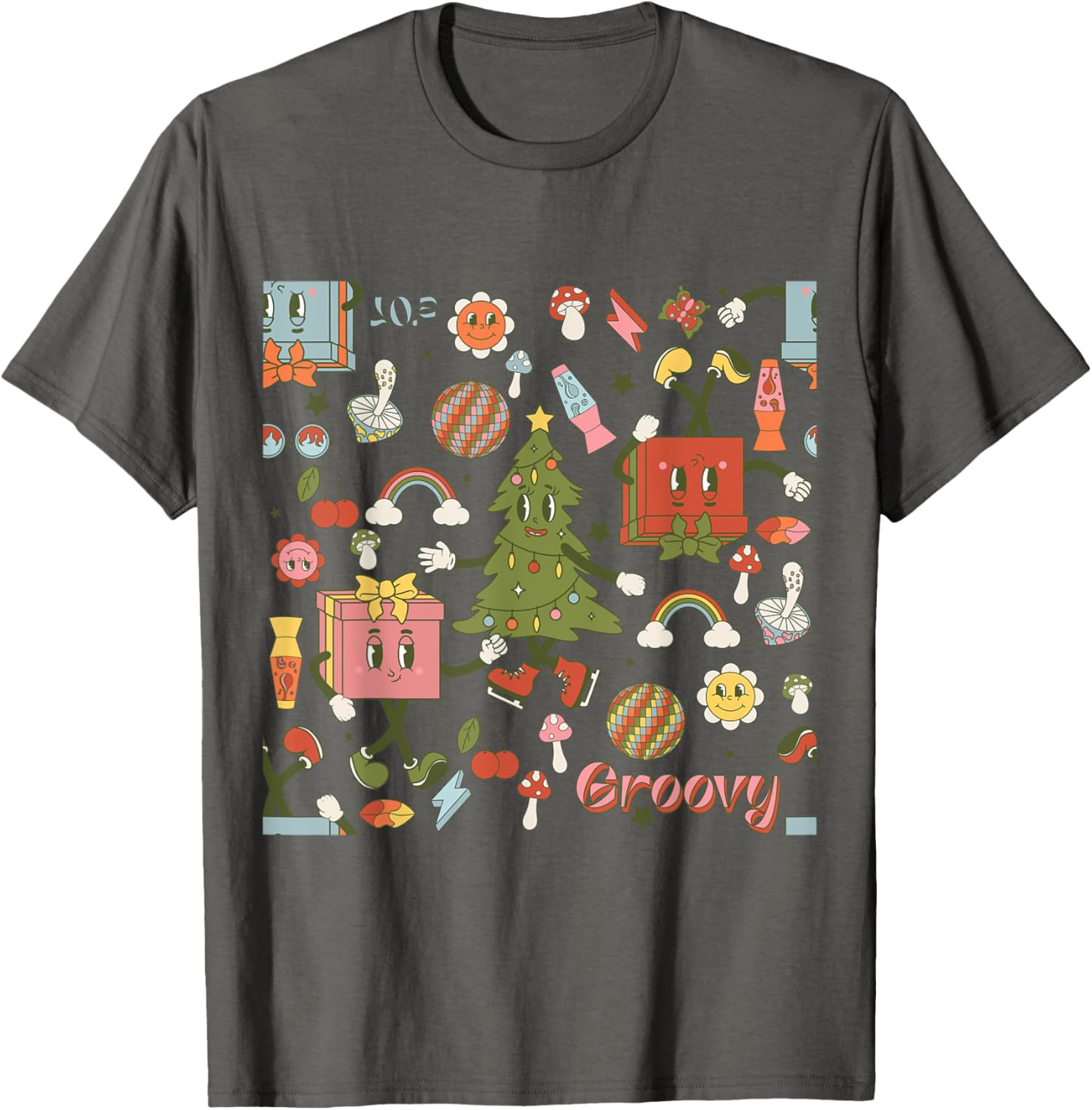 Retro 1970s Disco Christmas Tree Ugly Xmas T-Shirt for Fun Holiday Style - 27