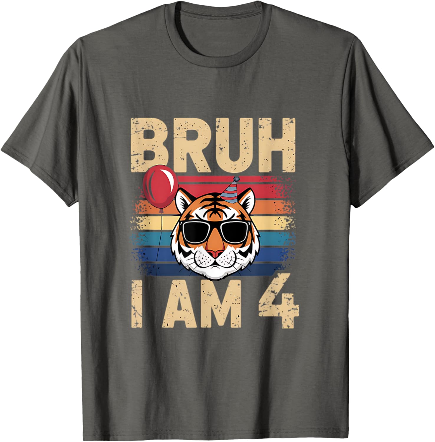 Retro Sunset Tiger Kids T-Shirt for 4th Birthday Celebration - 12