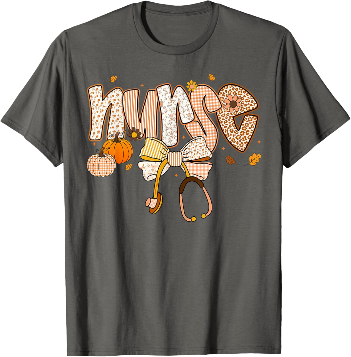 Pumpkin Nurse Thanksgiving Stethoscope Fall Scrub Top T-Shirt for ER - 10
