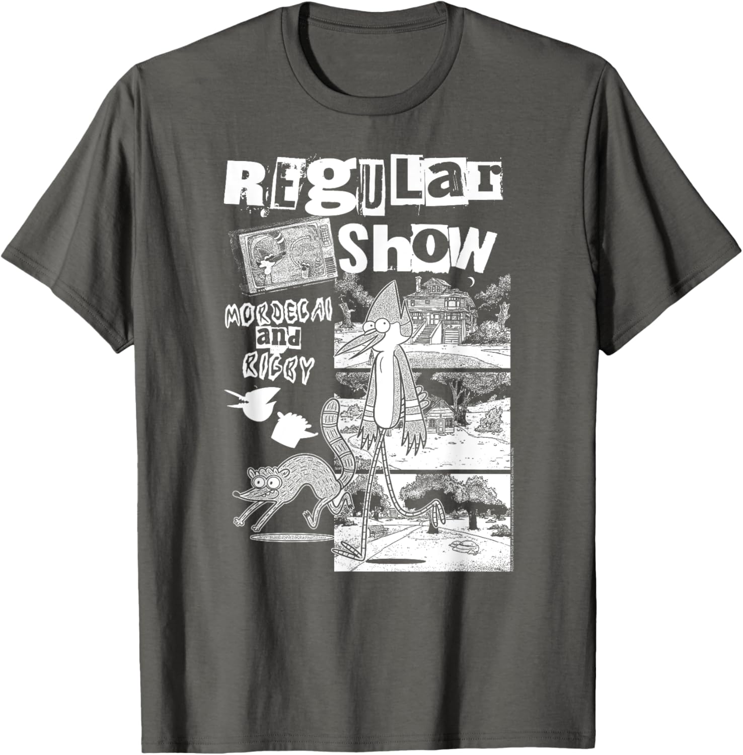 Regular Show Punk Zine Black and White Cartoon Collage T-Shirt for Fans - 4