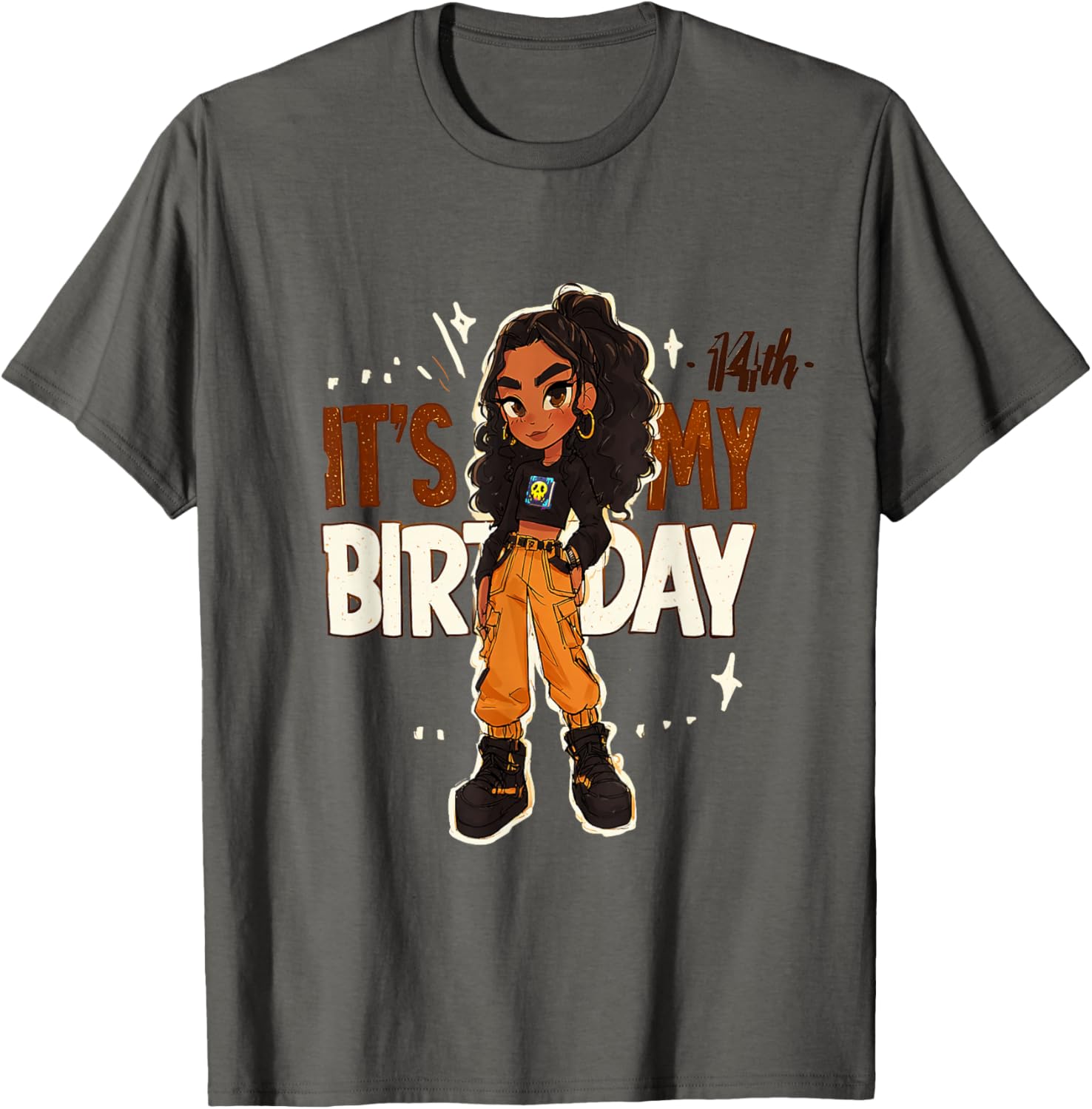 14th Birthday Girl Outfit with Cargo Pants and Curly Hair Art T-Shirt - 9