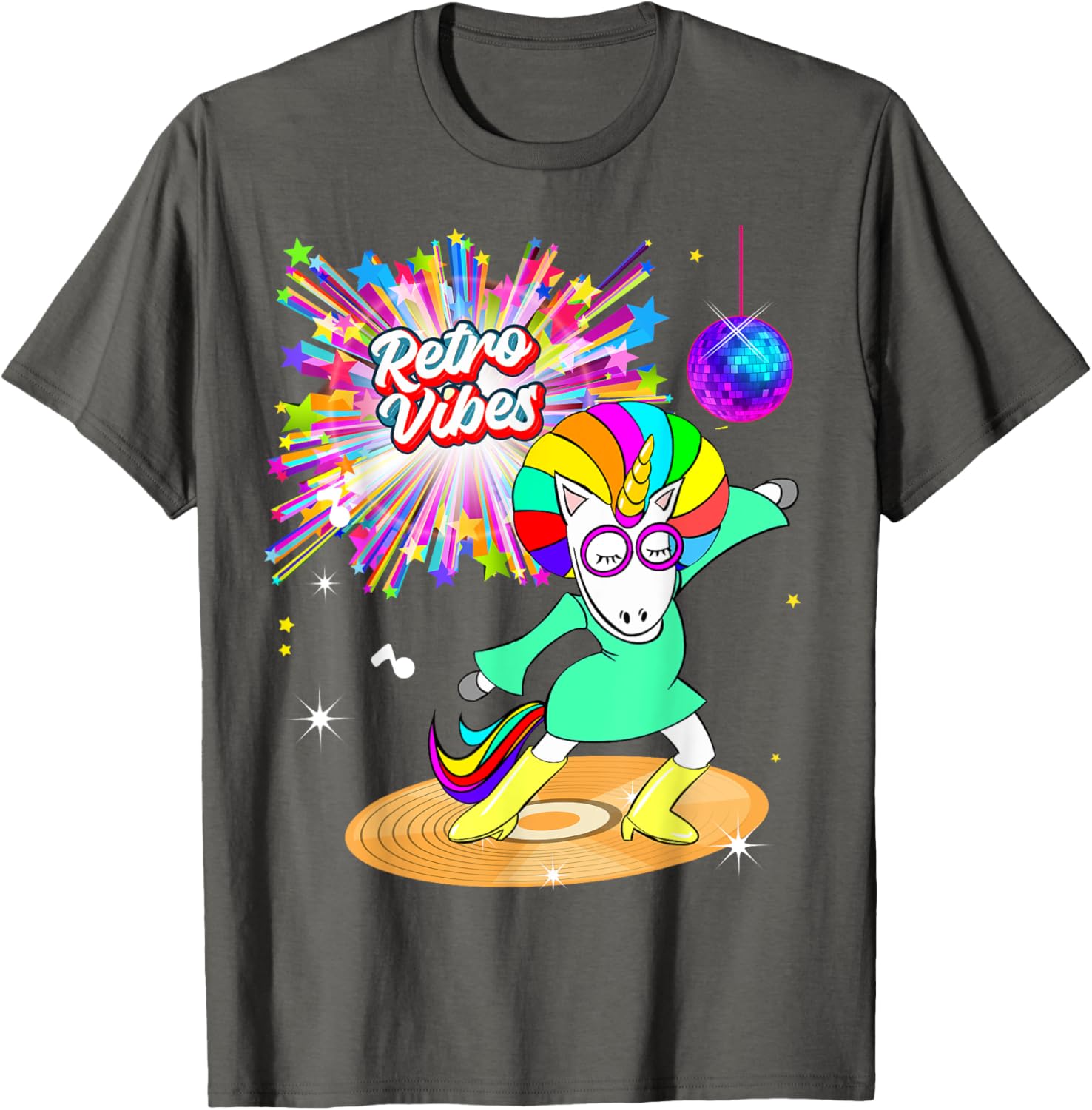 Retro Vibes Unicorn Dancing on Vinyl T-Shirt for Moms and Wives - 9