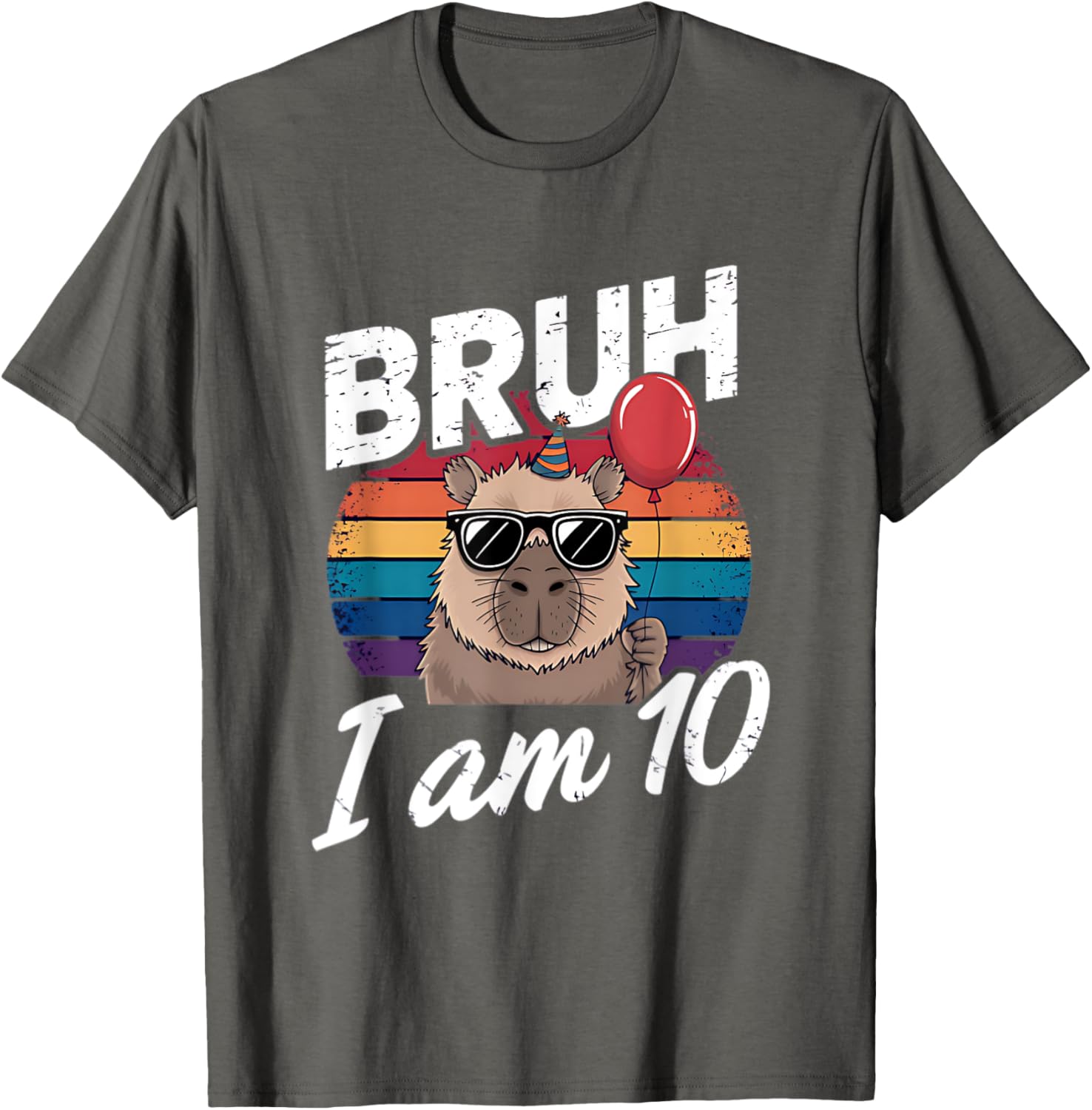 Retro Sunset Capybara T-Shirt for Kids' 10th Birthday Celebration - 3