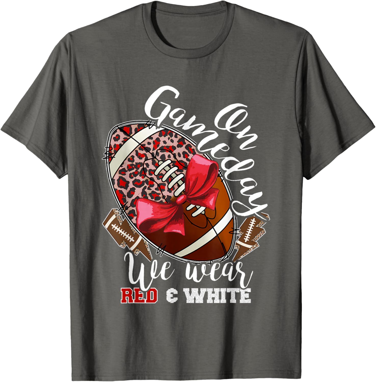 On Gameday Football We Wear Red and White School Spirit T-Shirt - 1
