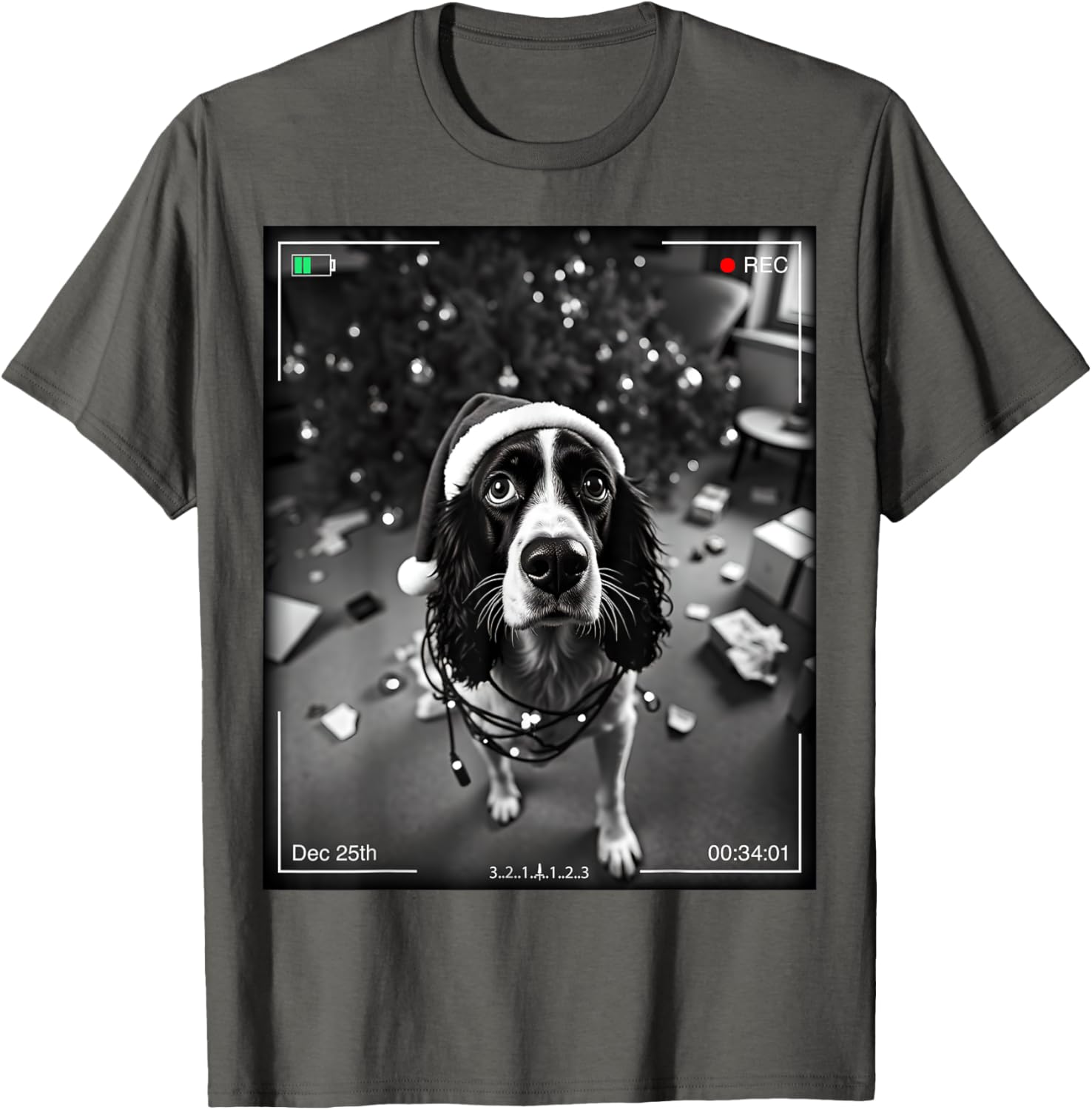 Christmas English Springer Spaniel Caught On Camera T-Shirt Gift Ideas - 4
