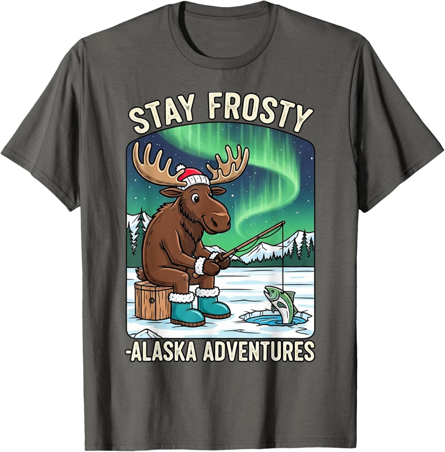 Stay Cold Frosty Moose Ice Fishing T-Shirt for Alaska Winter Adventures - 27