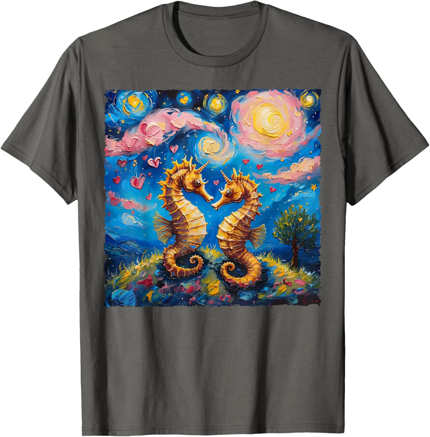 Seahorse Van Gogh Starry Night Couples T-Shirt for Valentine's Day Gift - 15