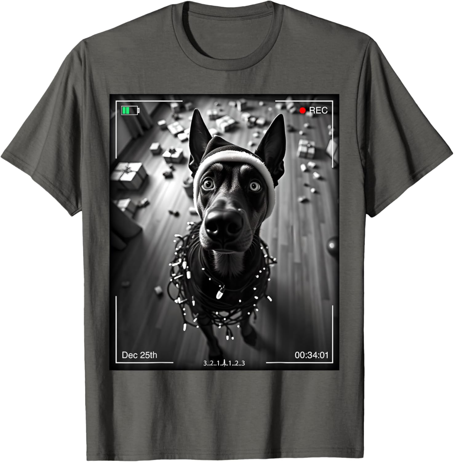 Funny Christmas Doberman Pinscher Caught on Camera T-Shirt for Dog Lovers - 1