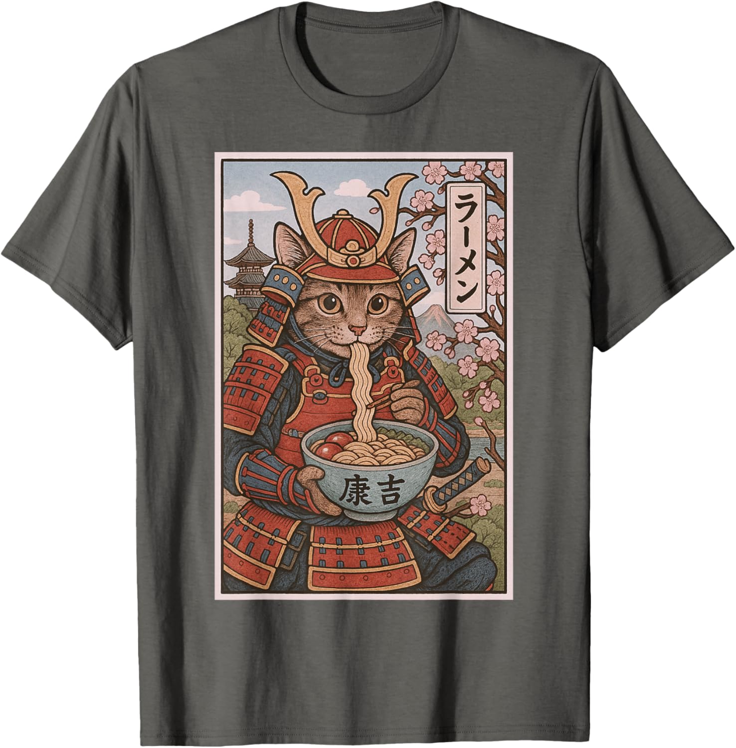 Samurai Cat Ramen Lovers T-Shirt - Cute Japanese Warrior Cat Tee - 4