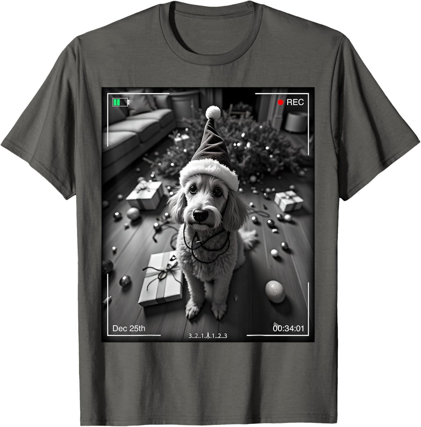 Christmas Poodle Caught on Camera T-Shirt for Dog Lovers and Festive Fun - 1