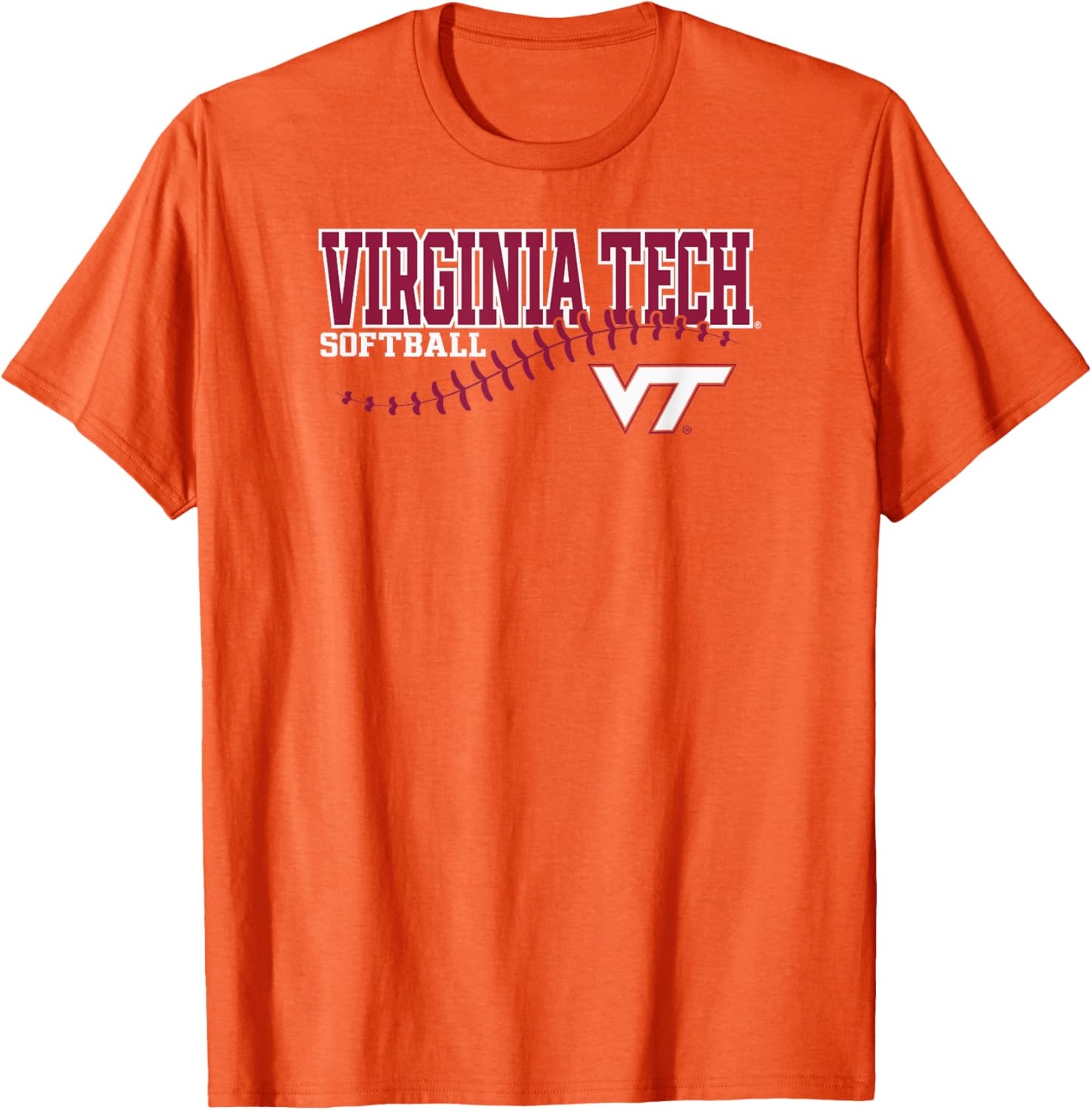 Virginia Tech Hokies Orange Softball Laces T-Shirt for Sports Fans - 1