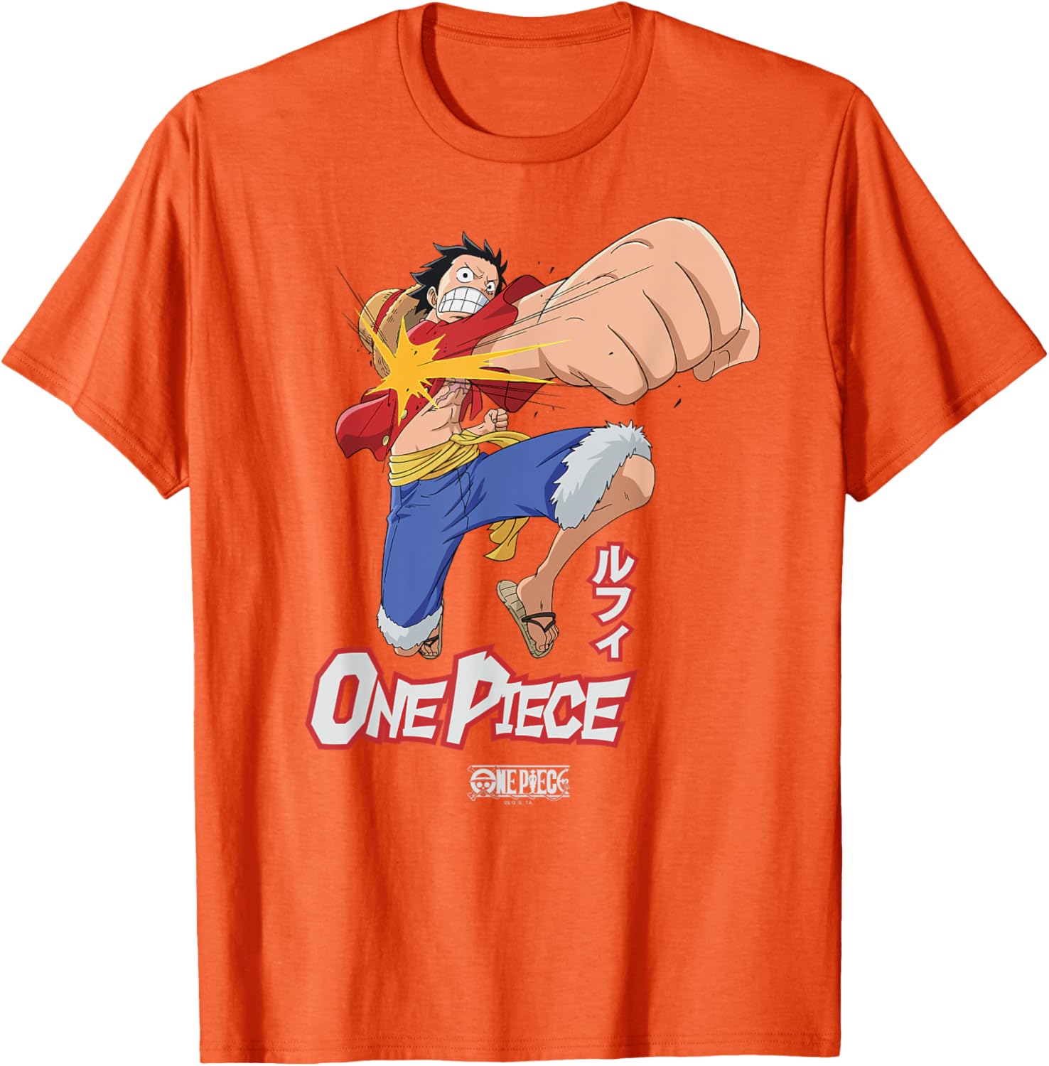 One Piece Luffy Flying Fist Pose Kanji T-Shirt for Anime Fans - 2