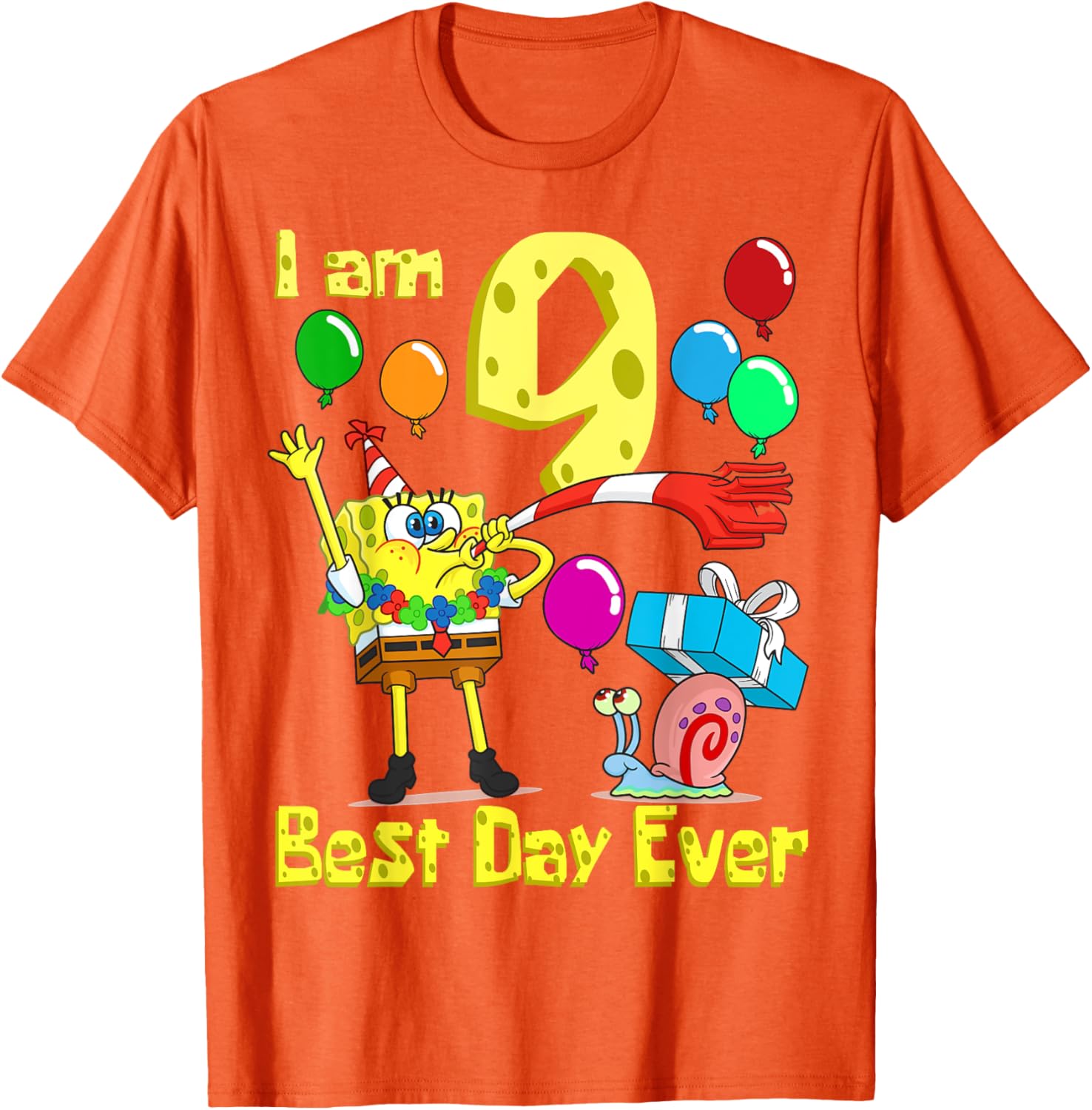 SpongeBob I Am 9 Years Old Birthday Party T-Shirt for Kids Fun Gift - 4