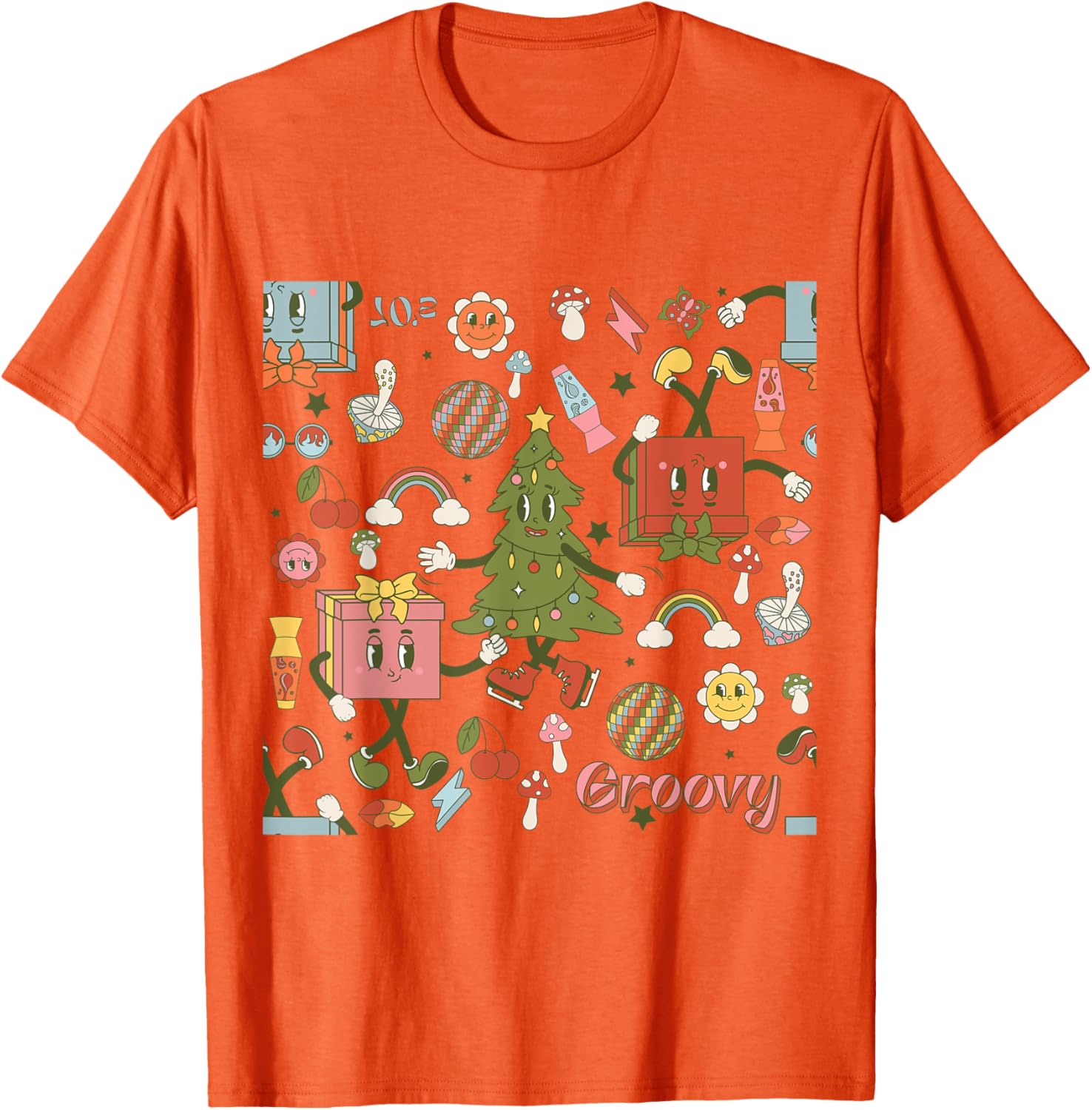 Retro 1970s Disco Christmas Tree Ugly Xmas T-Shirt for Fun Holiday Style - 25