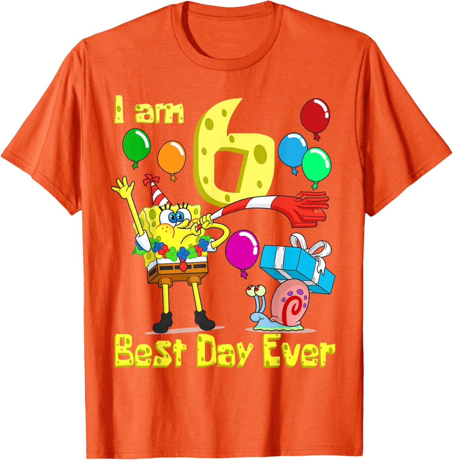 SpongeBob SquarePants Birthday T-Shirt for 6 Year Olds Fun Party Wear - 16