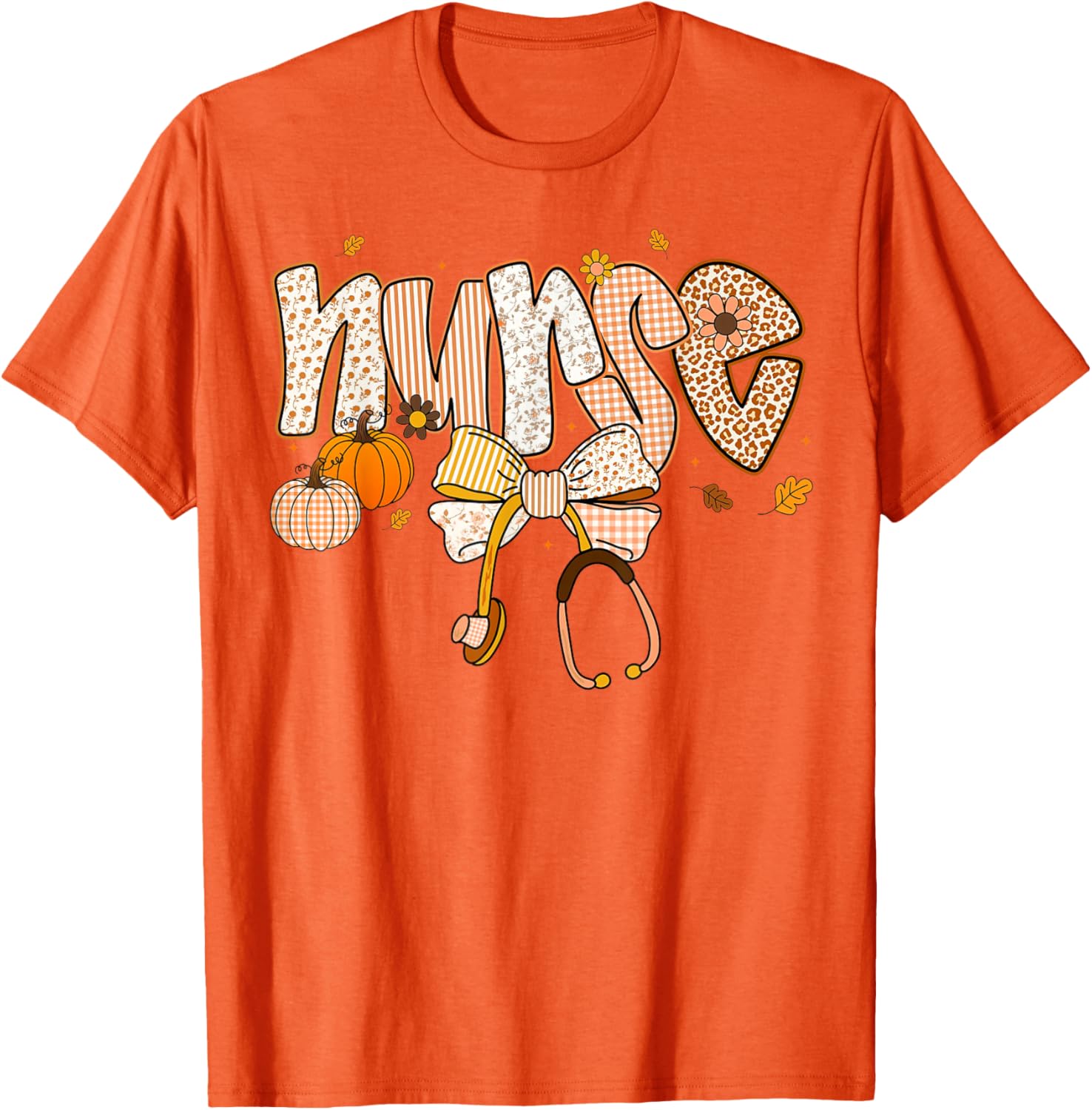 Pumpkin Nurse Thanksgiving Stethoscope Fall Scrub Top T-Shirt for ER - 16