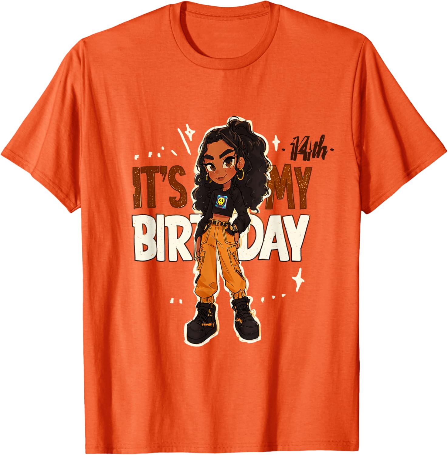 14th Birthday Girl Outfit with Cargo Pants and Curly Hair Art T-Shirt - 5