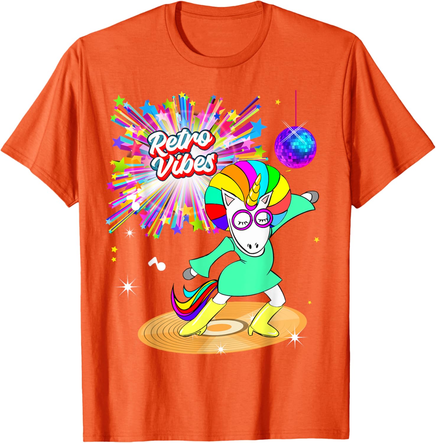 Retro Vibes Unicorn Dancing on Vinyl T-Shirt for Moms and Wives - 13