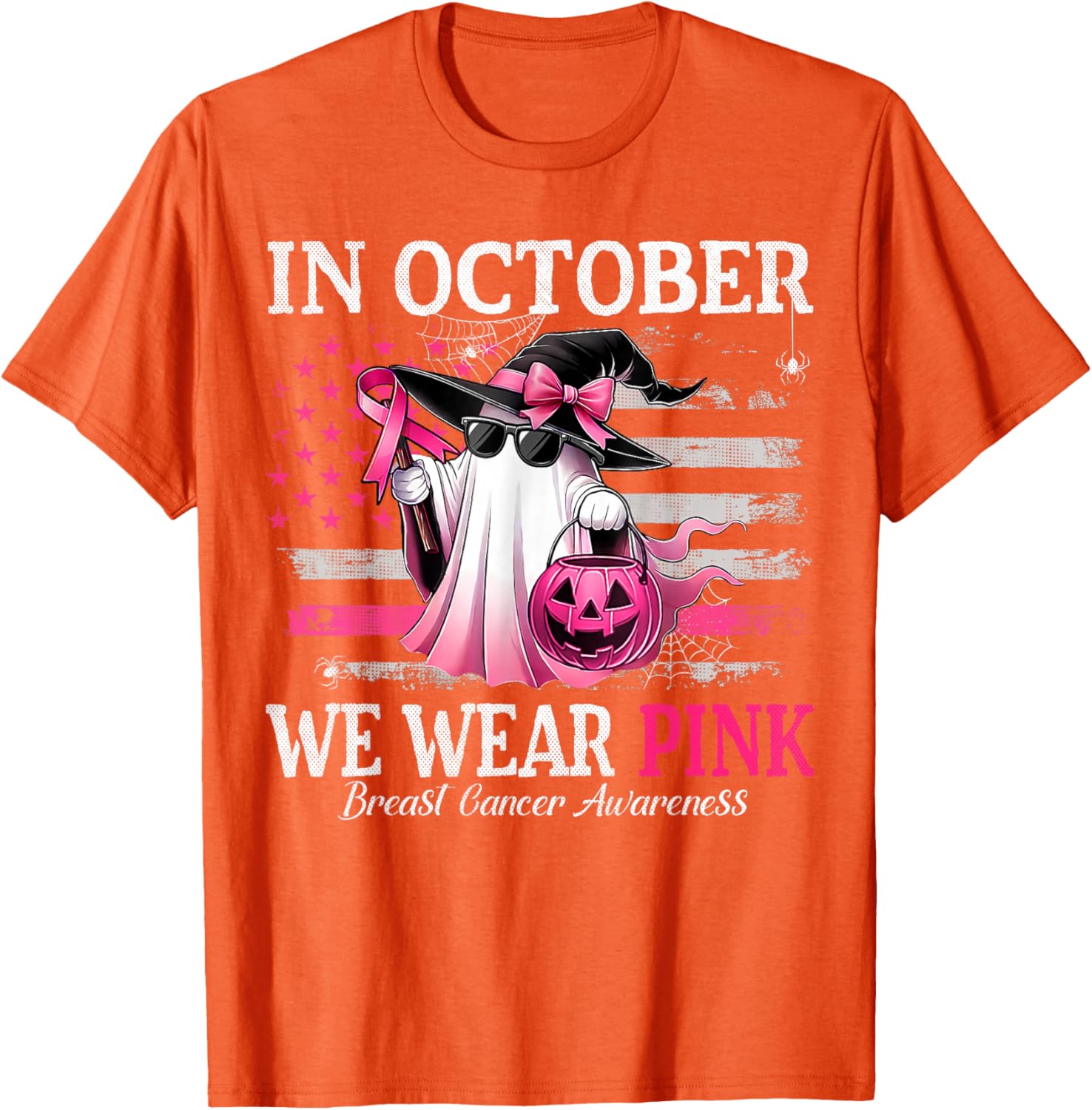 October Breast Cancer Awareness T-Shirt with Pink Ghost Witch Design - 13
