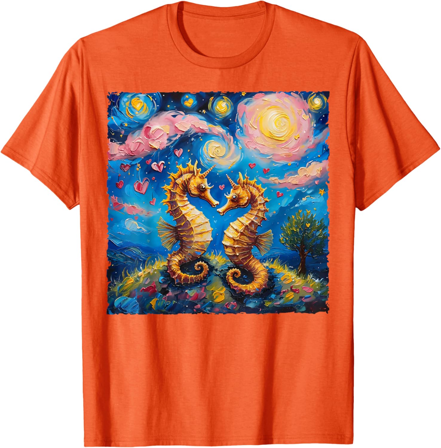 Seahorse Van Gogh Starry Night Couples T-Shirt for Valentine's Day Gift - 3