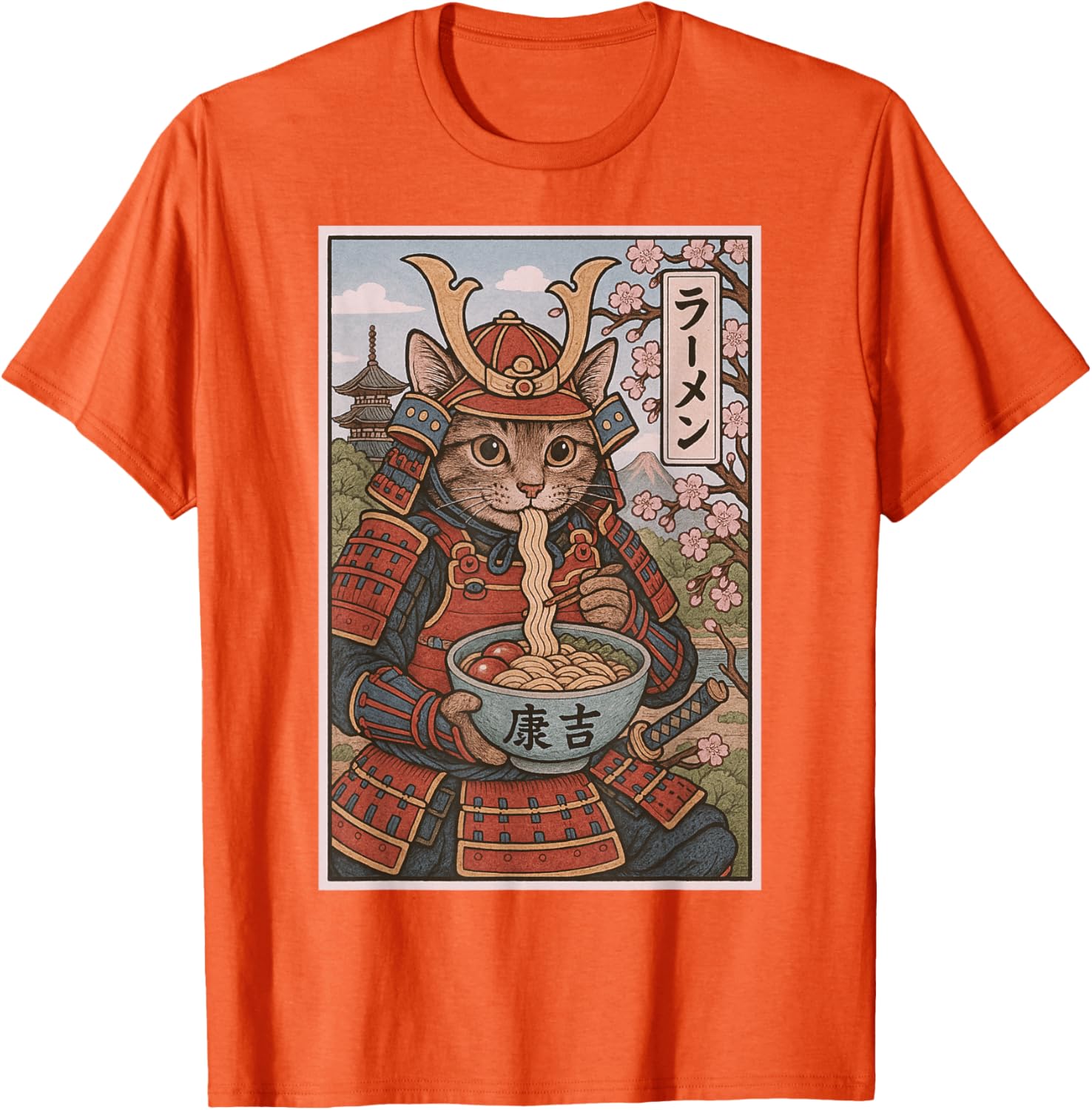 Samurai Cat Ramen Lovers T-Shirt - Cute Japanese Warrior Cat Tee - 1