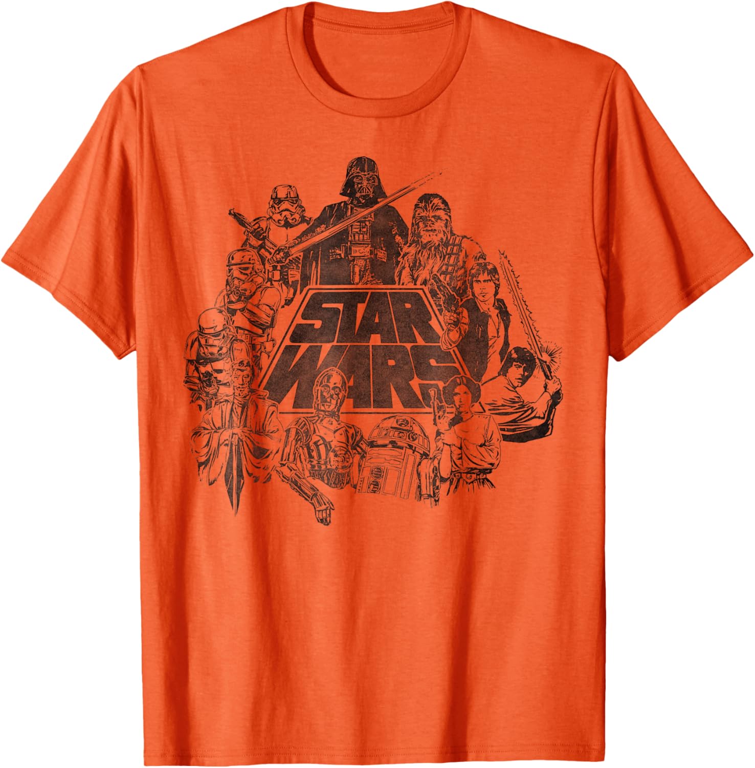 Star Wars Vintage Line Art T-Shirt Featuring Classic Characters - 4