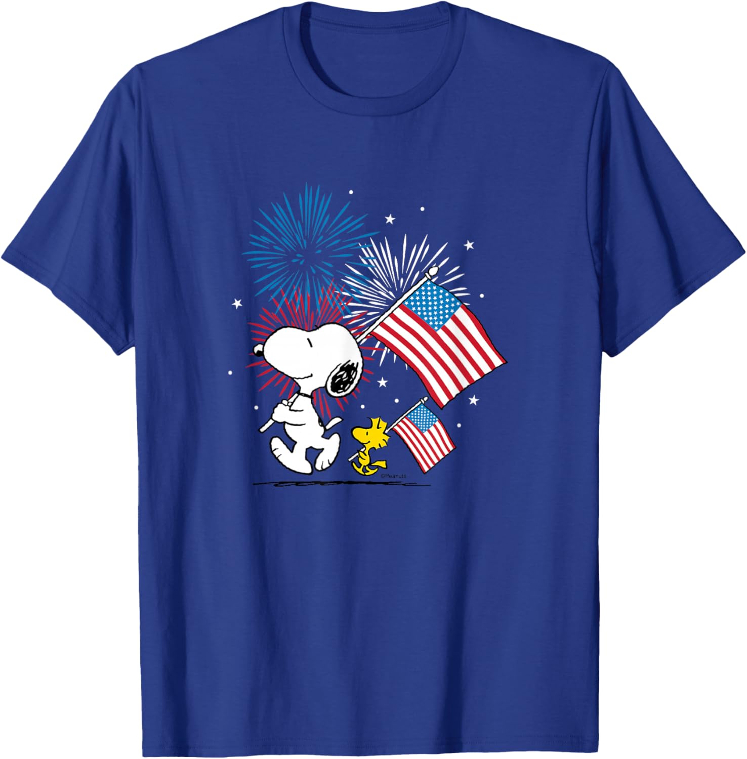 Snoopy and Woodstock American Flags Fireworks T-Shirt for Fun Celebrations - 5