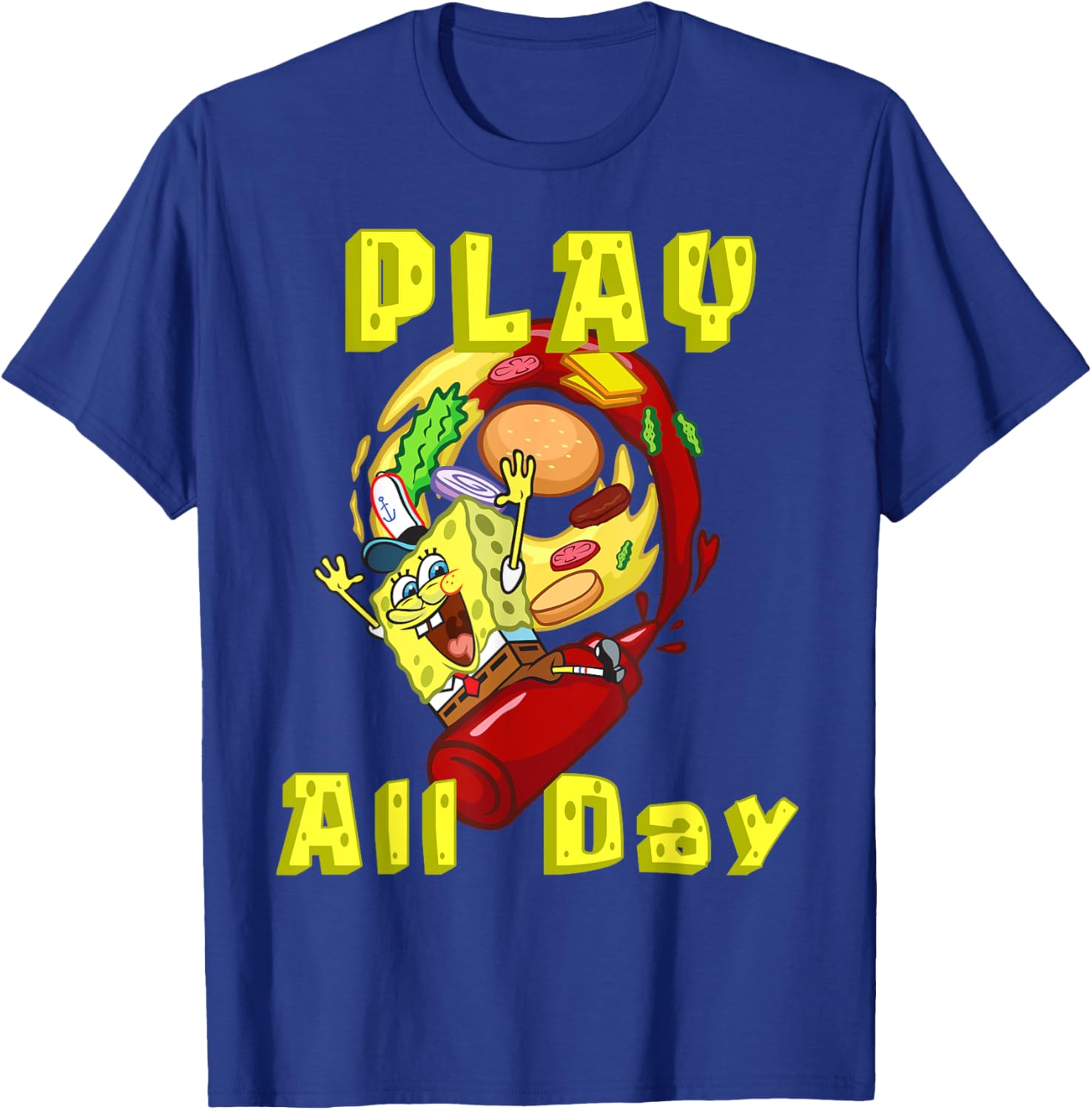 SpongeBob Play All Day T-Shirt with Fun Burger Ketchup Design - 10