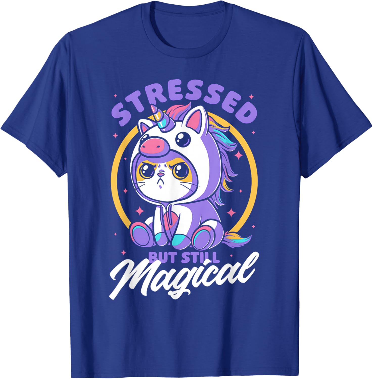 Stressed But Still Magical Cute Cat Unicorn T-Shirt for Cat Lovers - 1