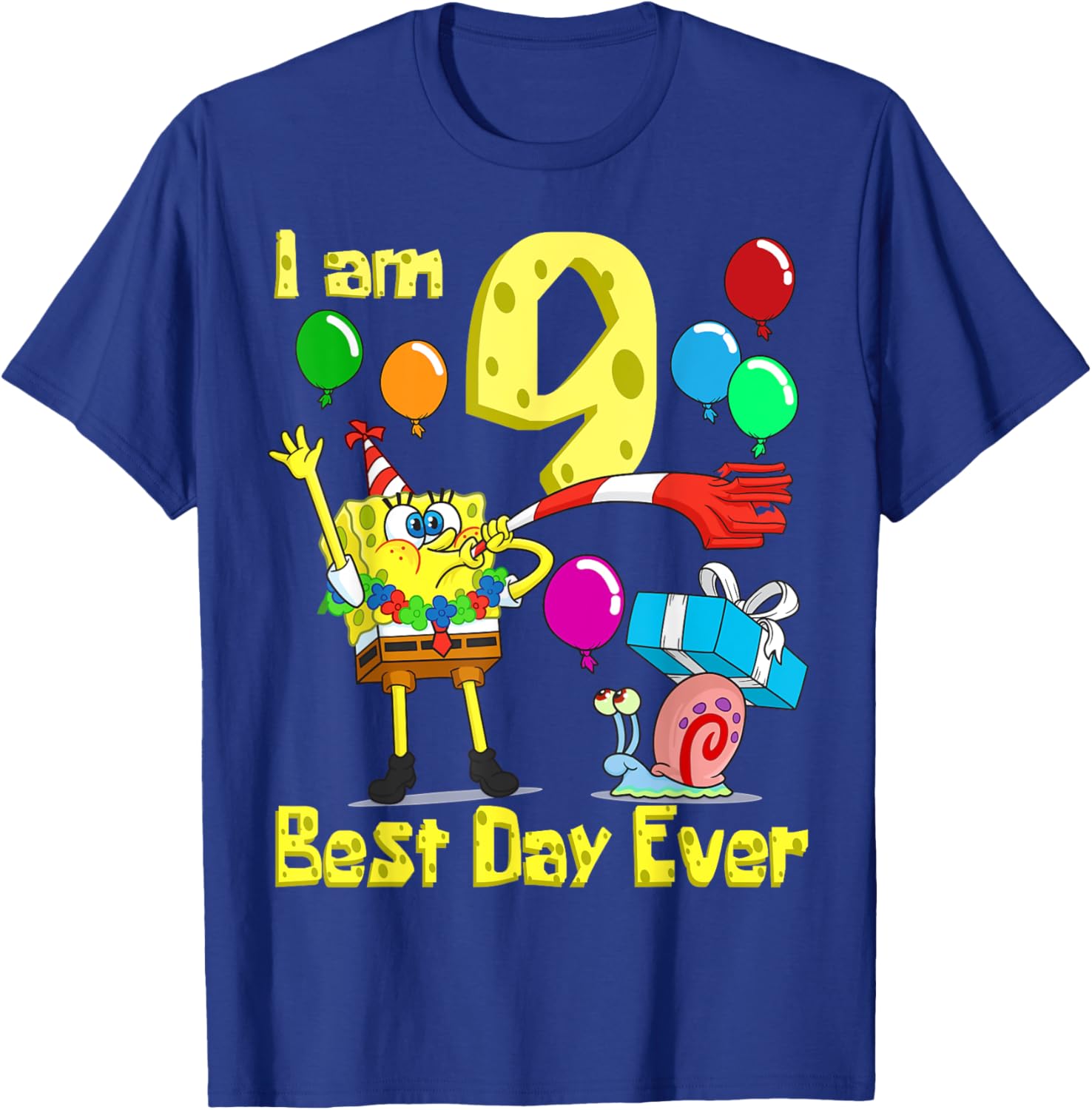 SpongeBob I Am 9 Years Old Birthday Party T-Shirt for Kids Fun Gift - 18