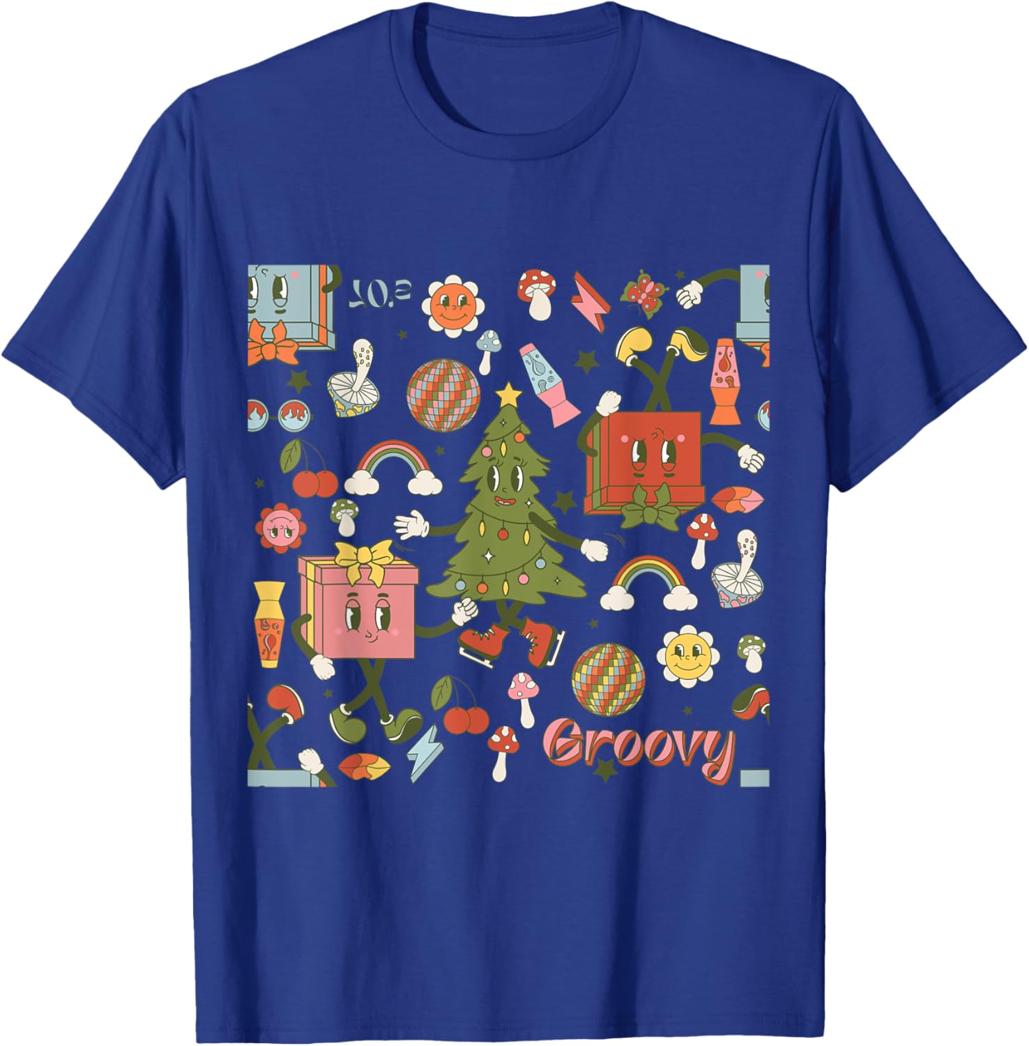 Retro 1970s Disco Christmas Tree Ugly Xmas T-Shirt for Fun Holiday Style - 1