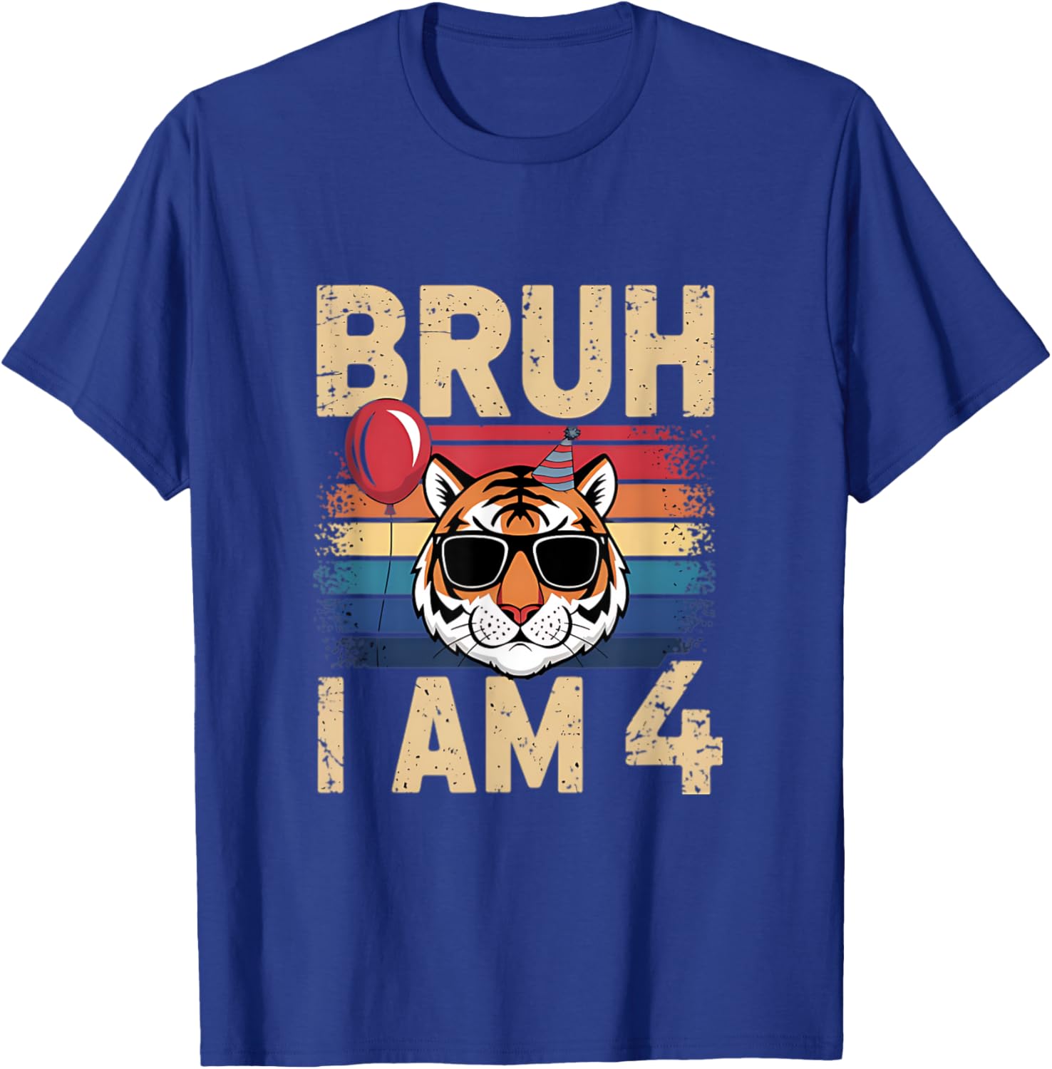 Retro Sunset Tiger Kids T-Shirt for 4th Birthday Celebration - 4