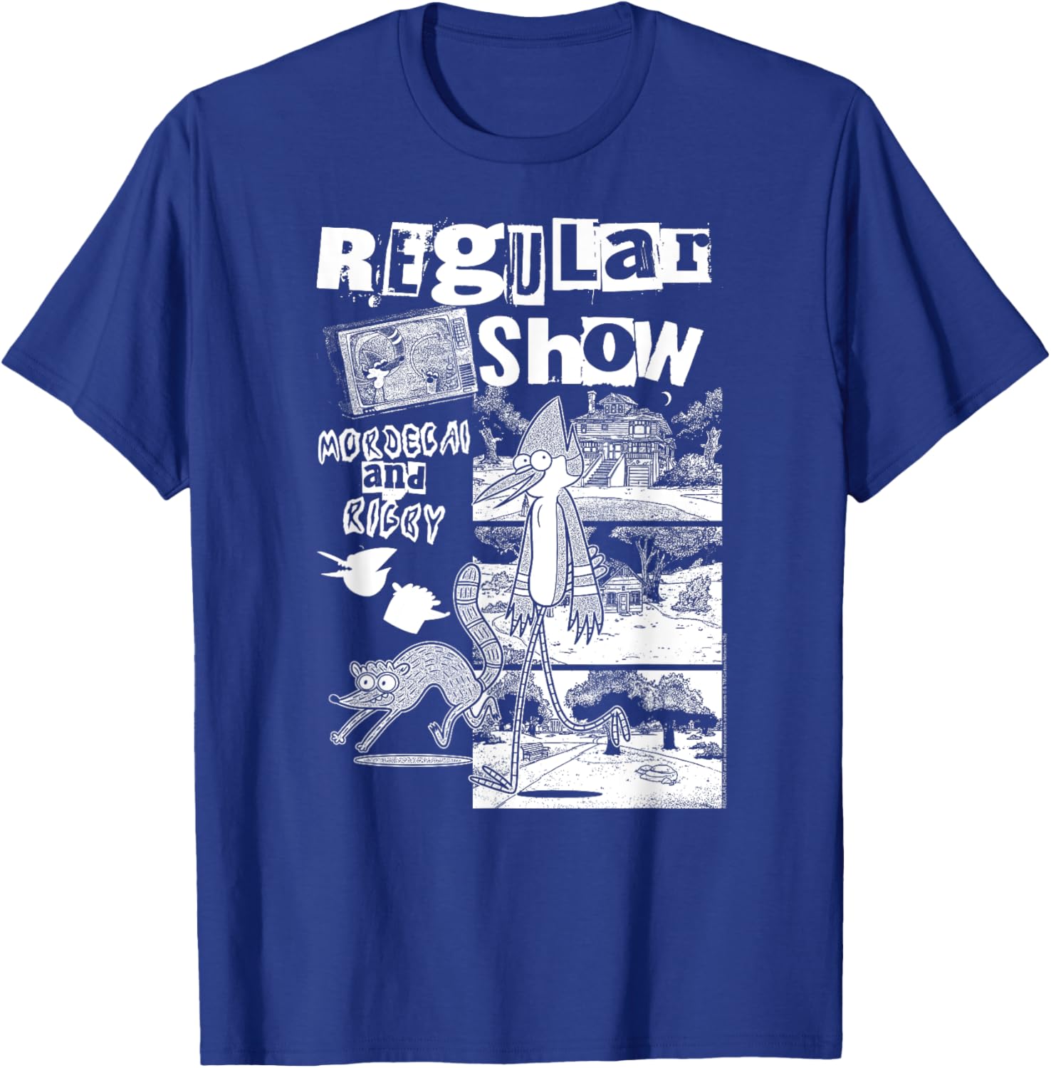 Regular Show Punk Zine Black and White Cartoon Collage T-Shirt for Fans - 7