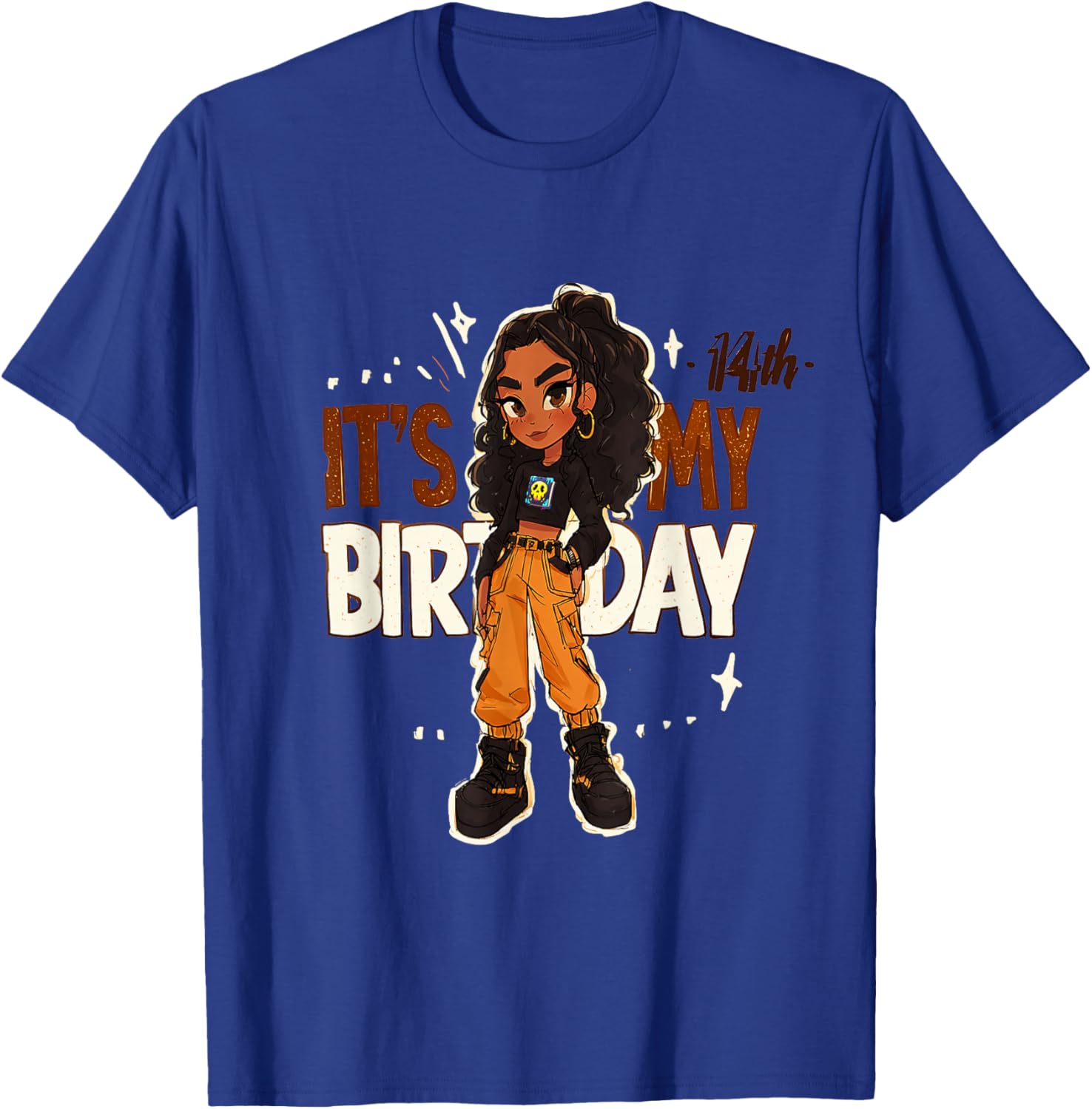 14th Birthday Girl Outfit with Cargo Pants and Curly Hair Art T-Shirt - 12