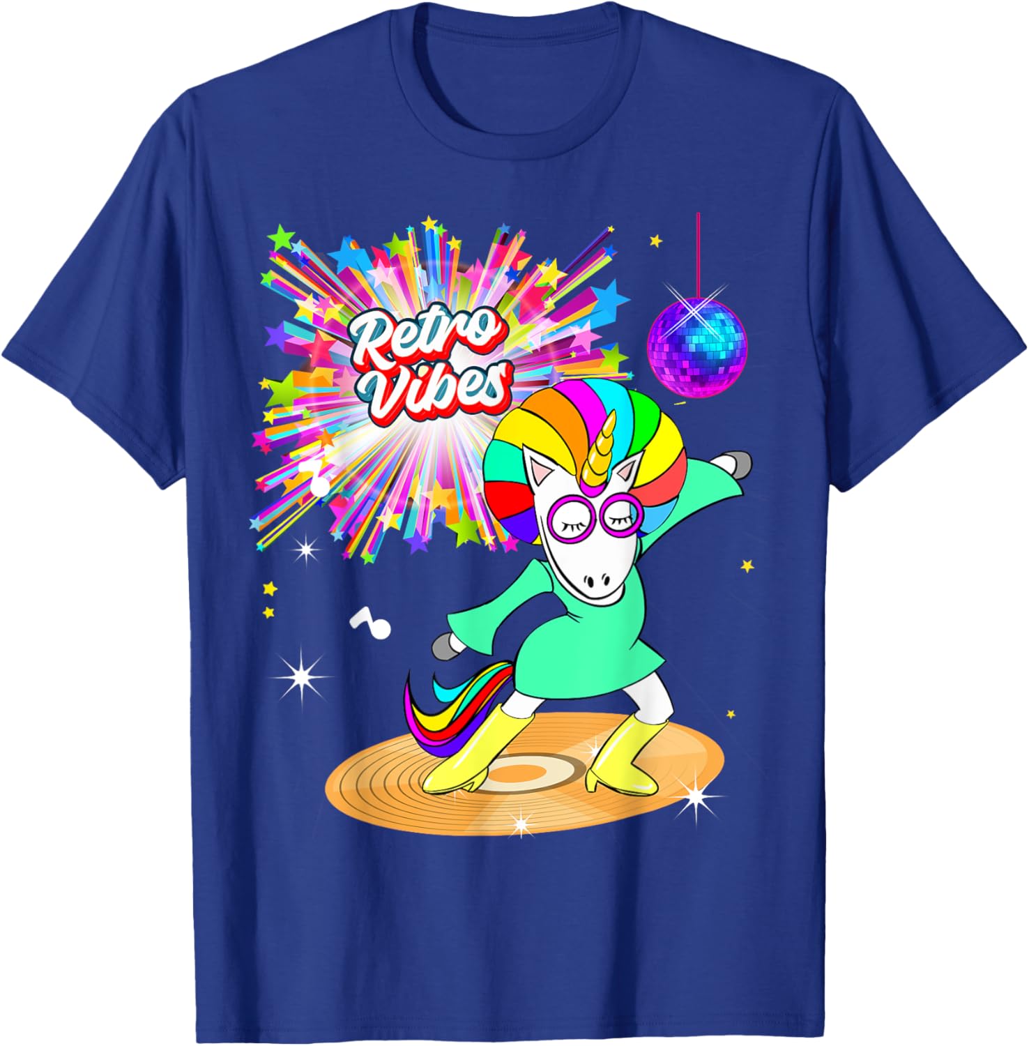 Retro Vibes Unicorn Dancing on Vinyl T-Shirt for Moms and Wives - 8
