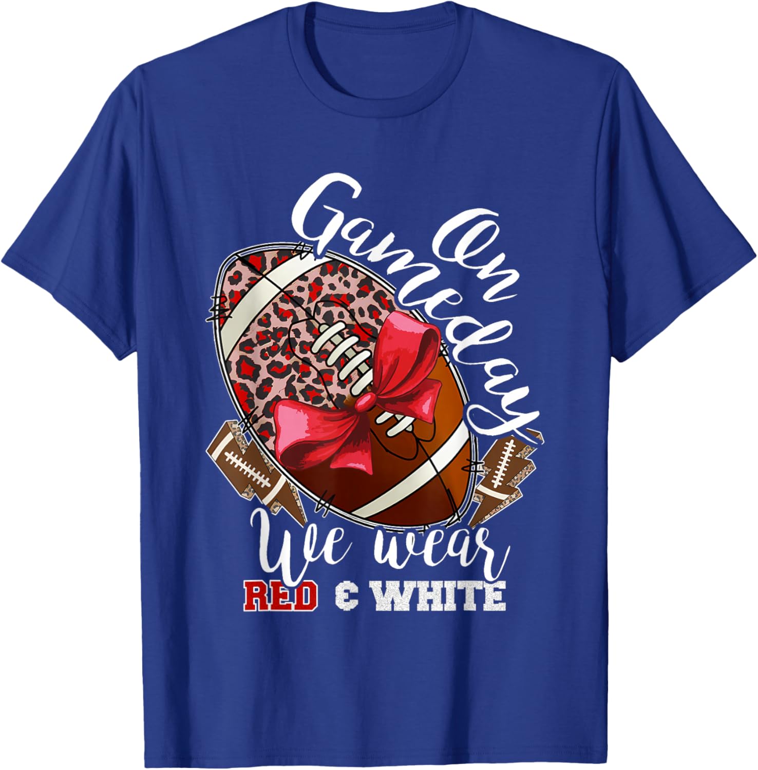 On Gameday Football We Wear Red and White School Spirit T-Shirt - 3