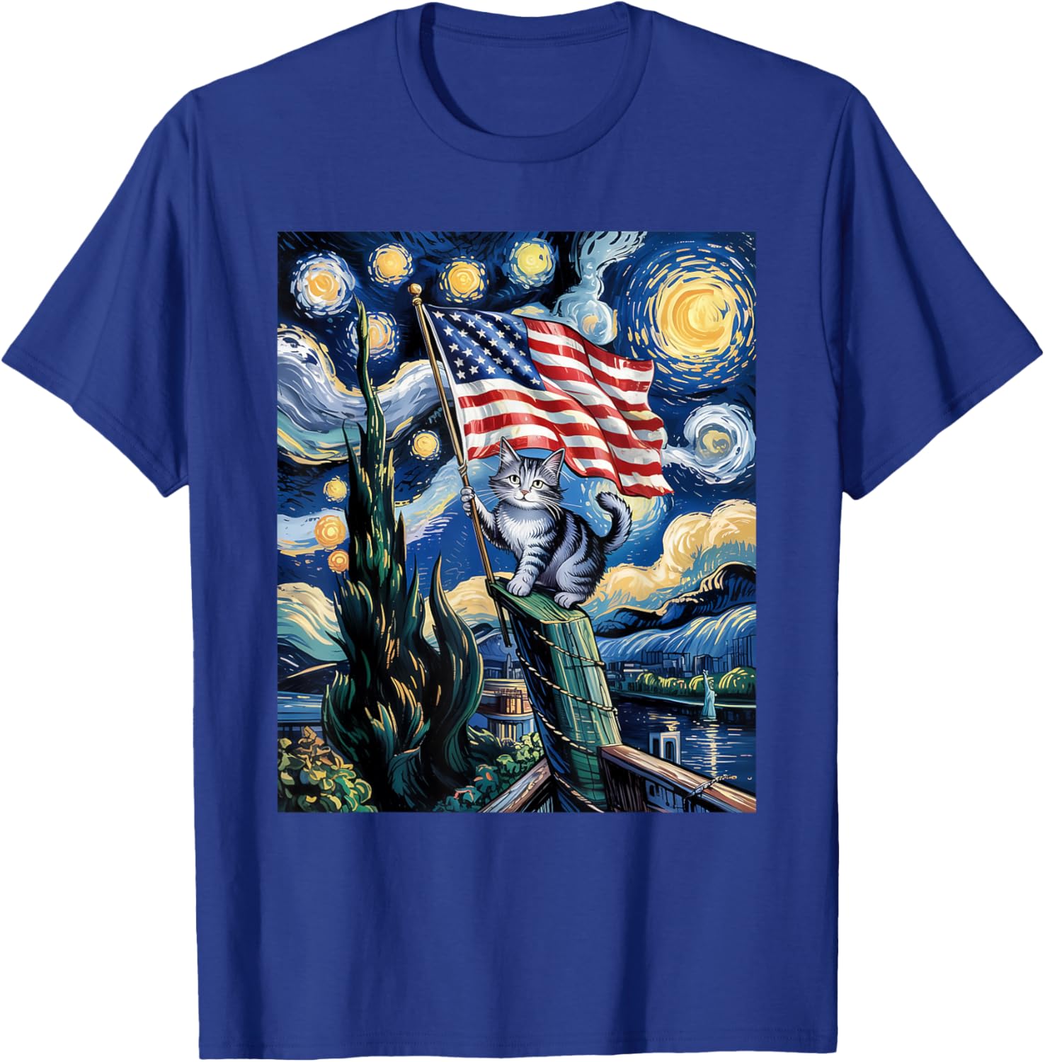 Starry Night Patriotic Cat T-Shirt for 4th of July Celebrate in Style - 20