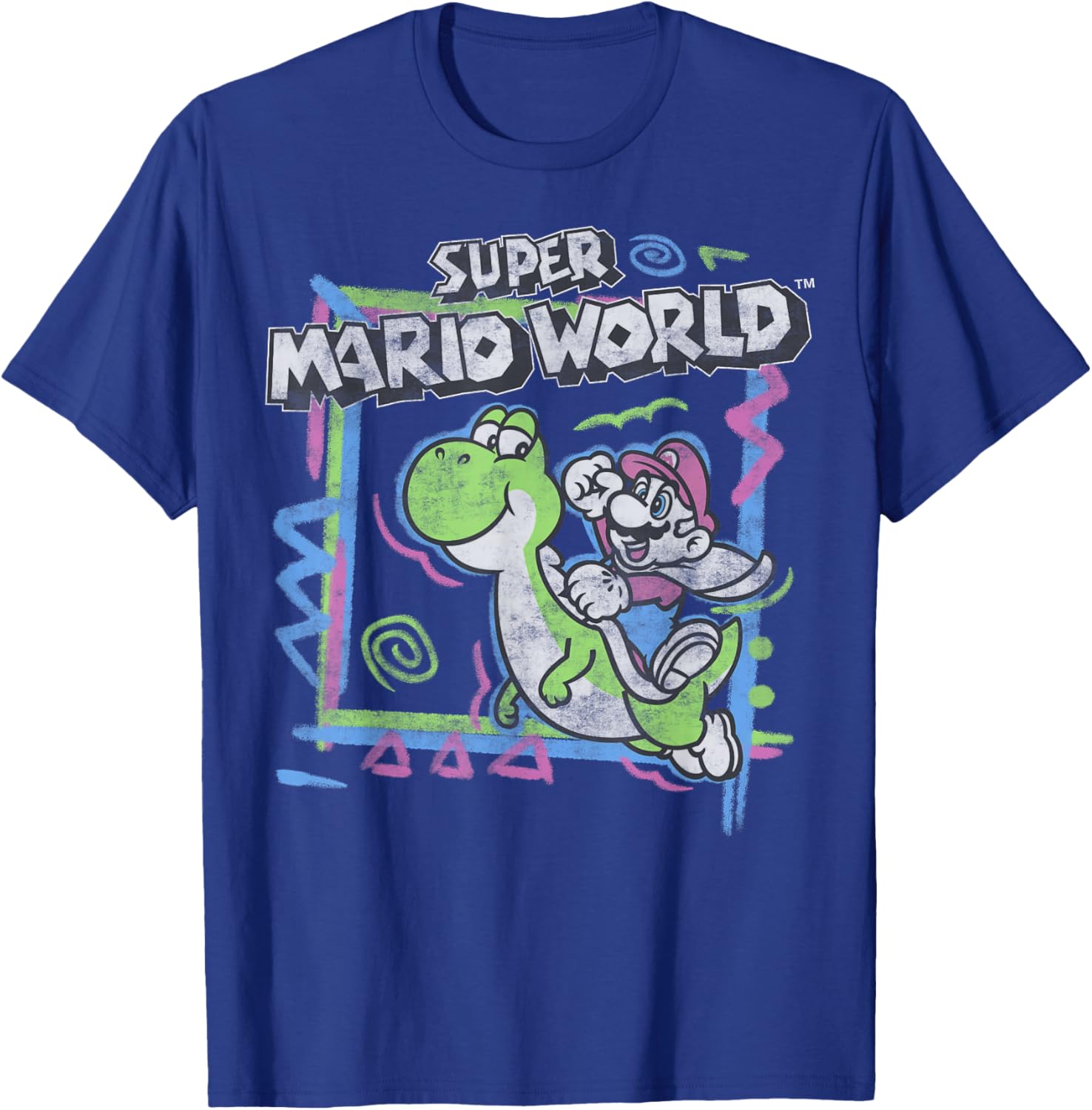 Retro Super Mario World Neon Yoshi Ride T-Shirt for Gamers and Fans - 1