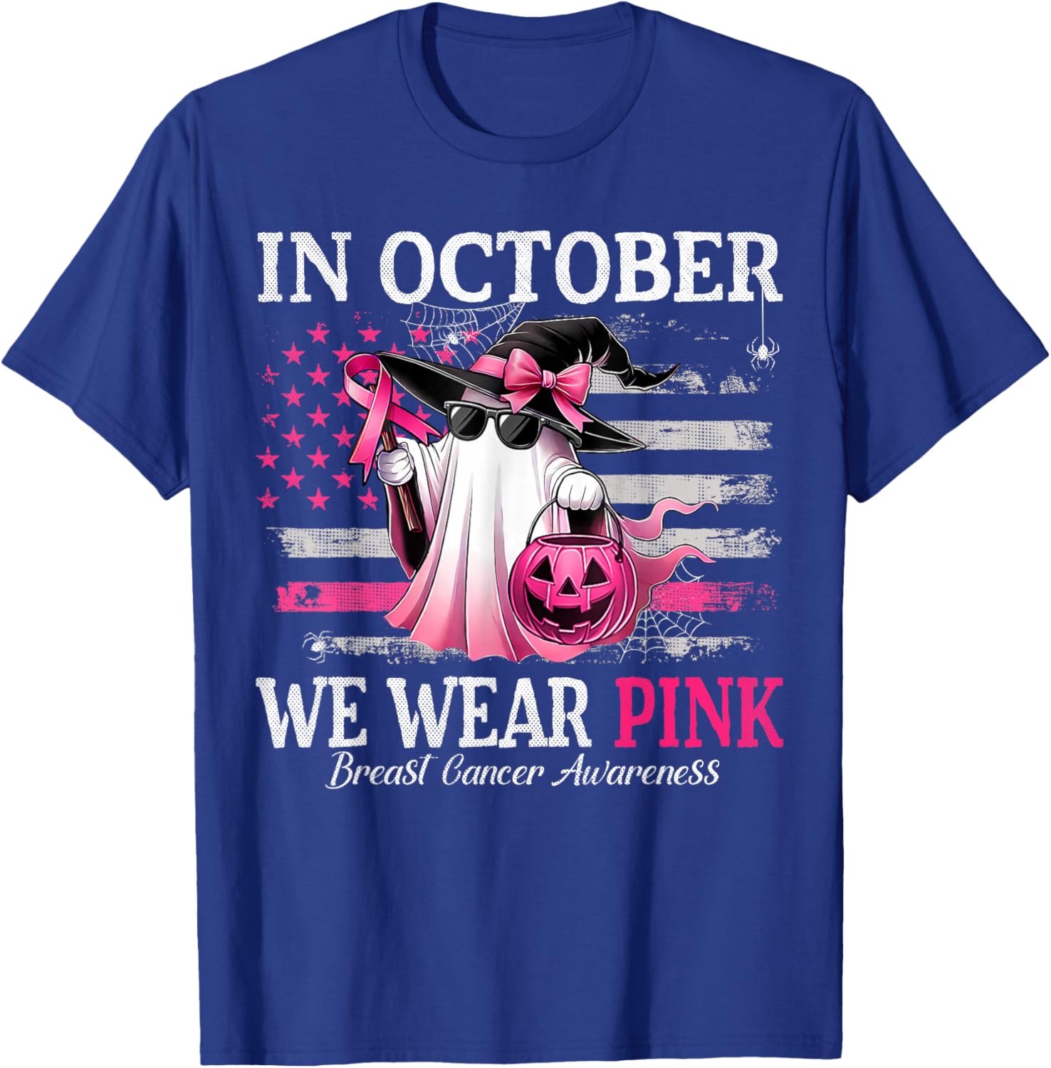 October Breast Cancer Awareness T-Shirt with Pink Ghost Witch Design - 16